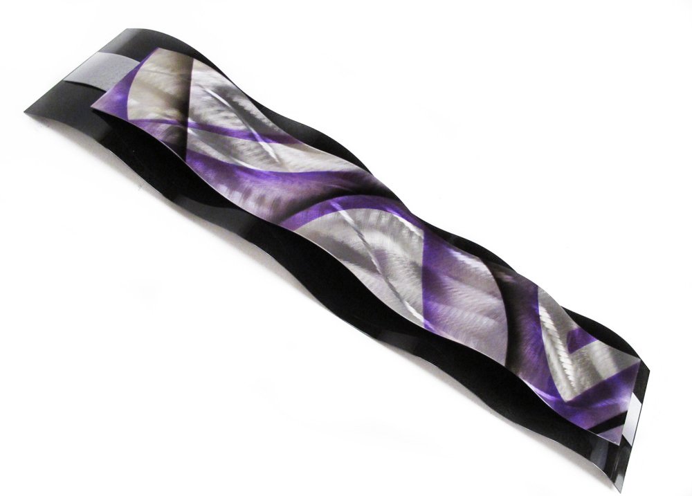 Contemporary Purple Metal Wall Art Sculpture - Rhythmic Curves in Silver & Black - Modern Abstract Home Decor for Living Room, Bedroom & Office