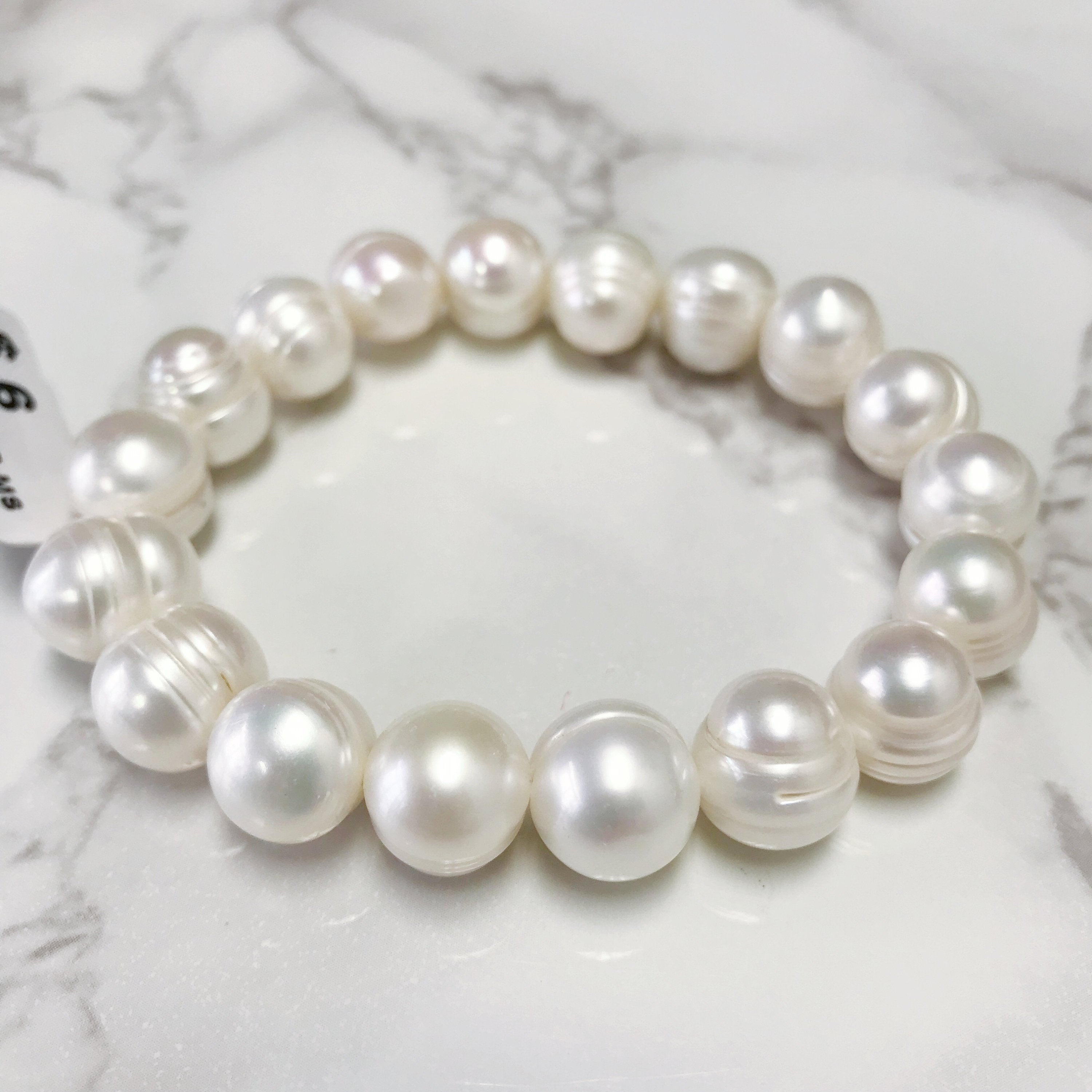 Freshwater Pearl Bracelet - Round Potato Shape 9.5-12mm Size - 7.5