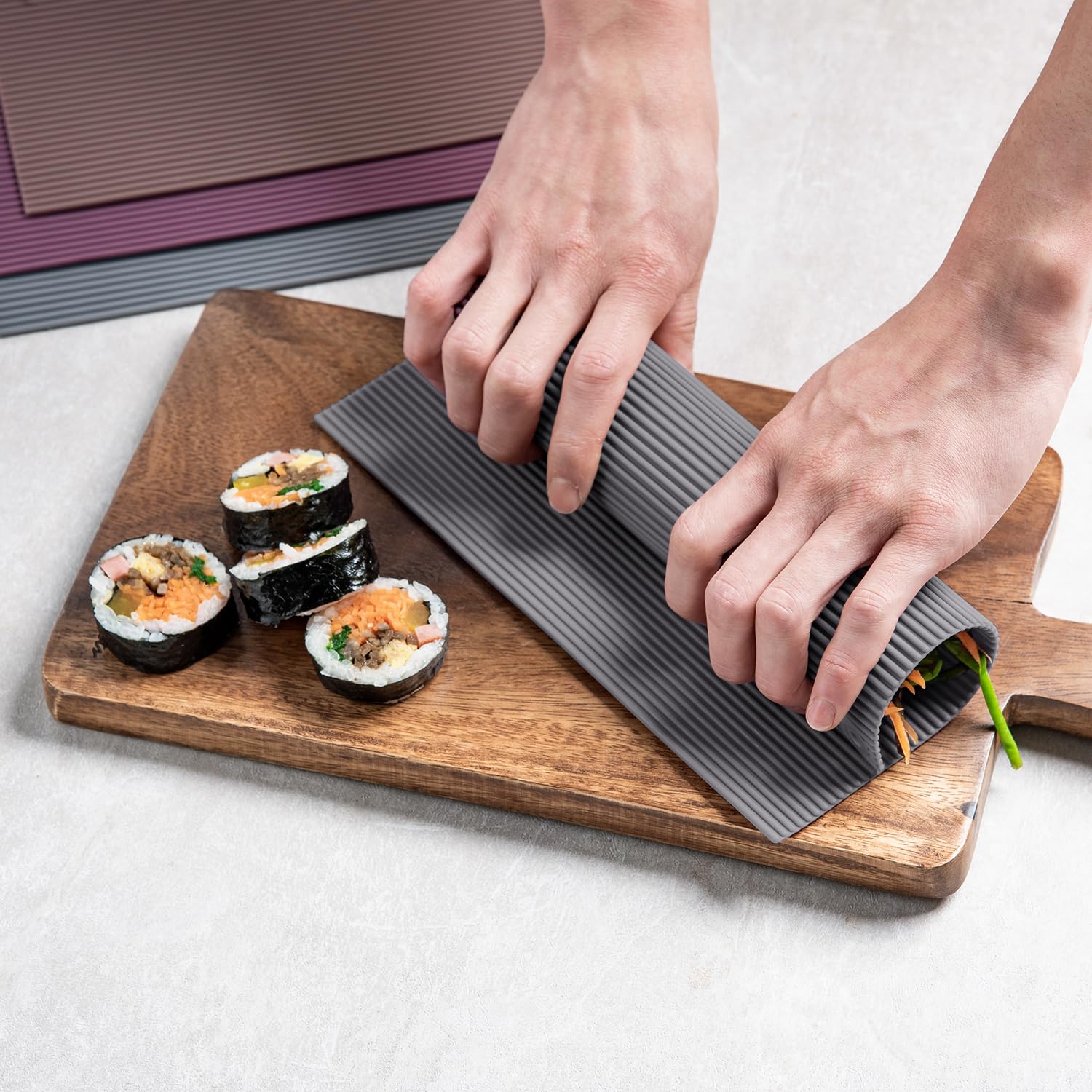 Carrotez Premium Silicone Sushi Rolling Mat - Non-Stick Kimbap Roller for Beginners, Dishwasher Safe & Reusable - Modern Grey Sushi Maker for Homemade Sushi, Kimbap, California Rolls & Party Platters