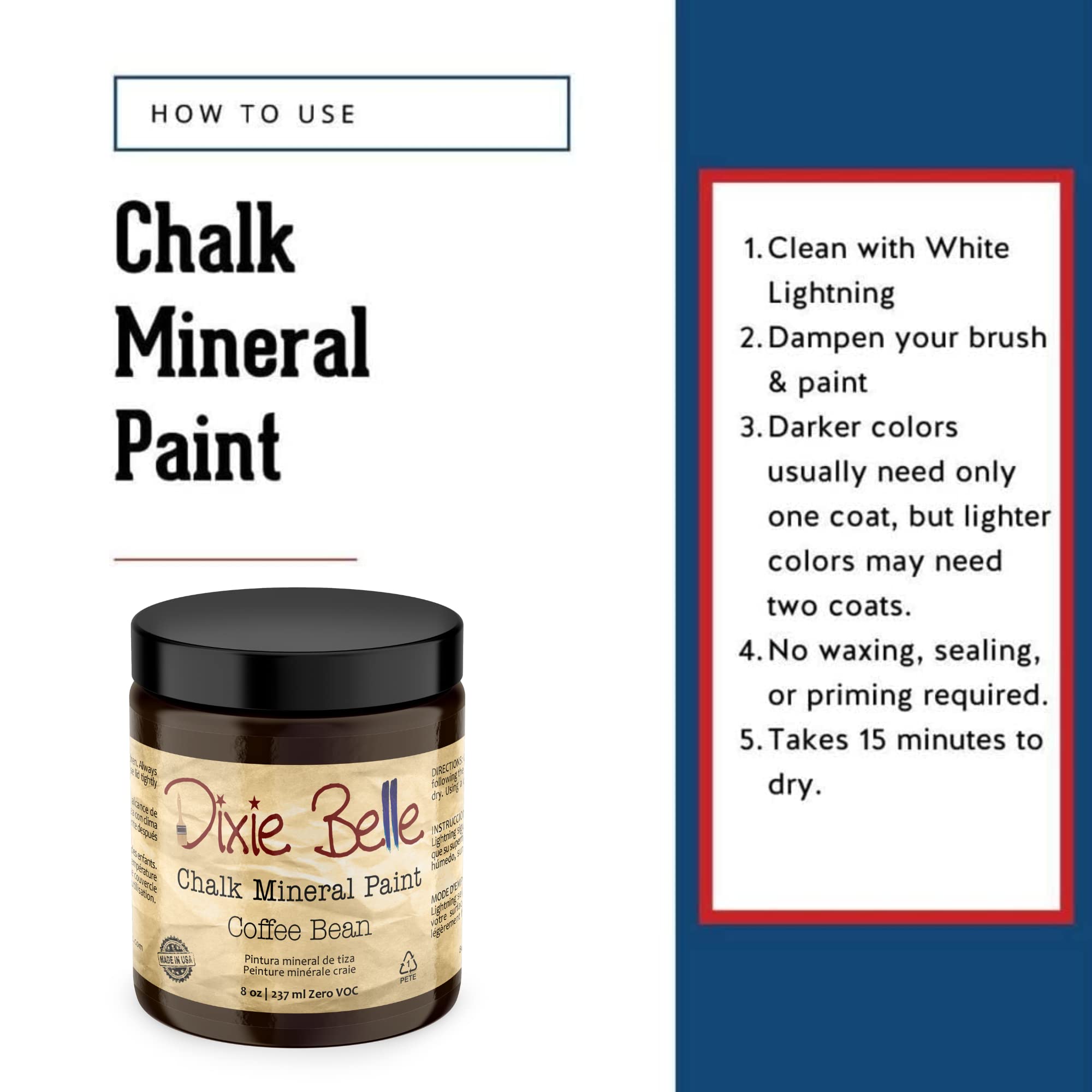 Dixie Belle Chalk Finish Furniture Paint - Coffee Bean (8oz) | Matte Espresso Brown Mineral Paint for DIY Furniture | Perfect for Upcycling Tables, Chairs & Cabinets