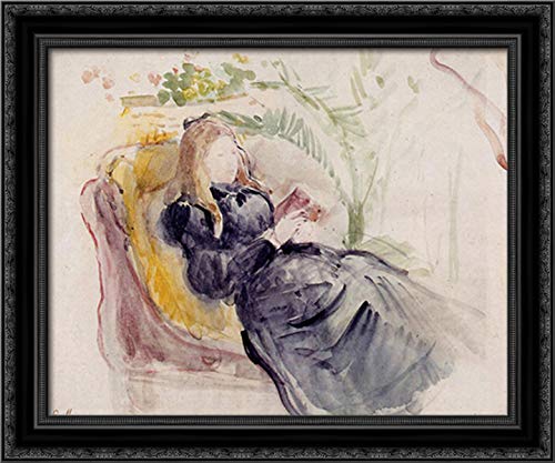 Berthe Morisot Julie Manet Reading in a Chaise Lounge - 24x20 Black Ornate Wood Framed Canvas Art Print - Perfect for Living Room, Bedroom, or Office Wall Decor
