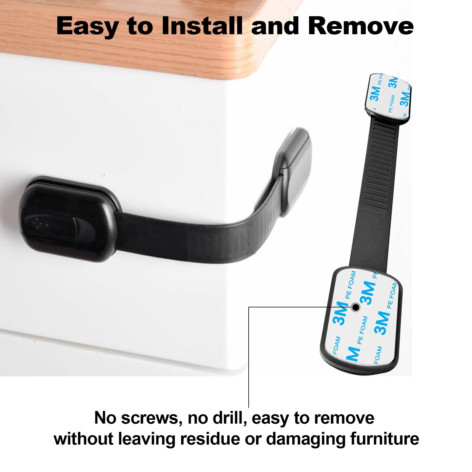 8-Pack Child Safety Cabinet Locks - Baby Proofing Locks for Drawers, Fridge, Dishwasher & More - Strong Adhesive Multi-Use Latches - Perfect for Kitchen, Bathroom & Nursery Safety (Black)