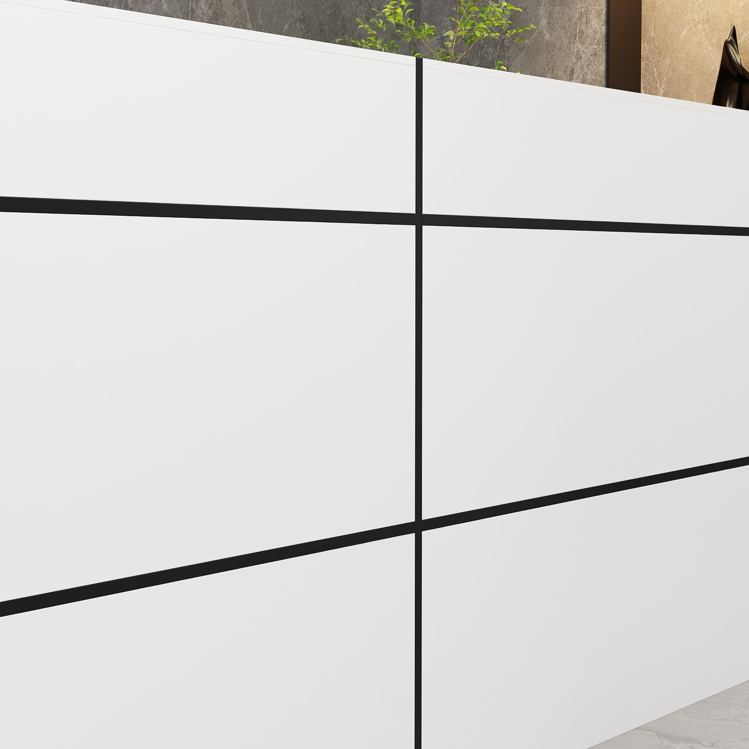 ECACAD Extra Long Reception Desk with Drawers - Modern Office Desk for 2 People, White (86.6”L x 23.6”D x 39.3”H) - Perfect for Hotel Lobby, Corporate Office & Clinic Waiting Area