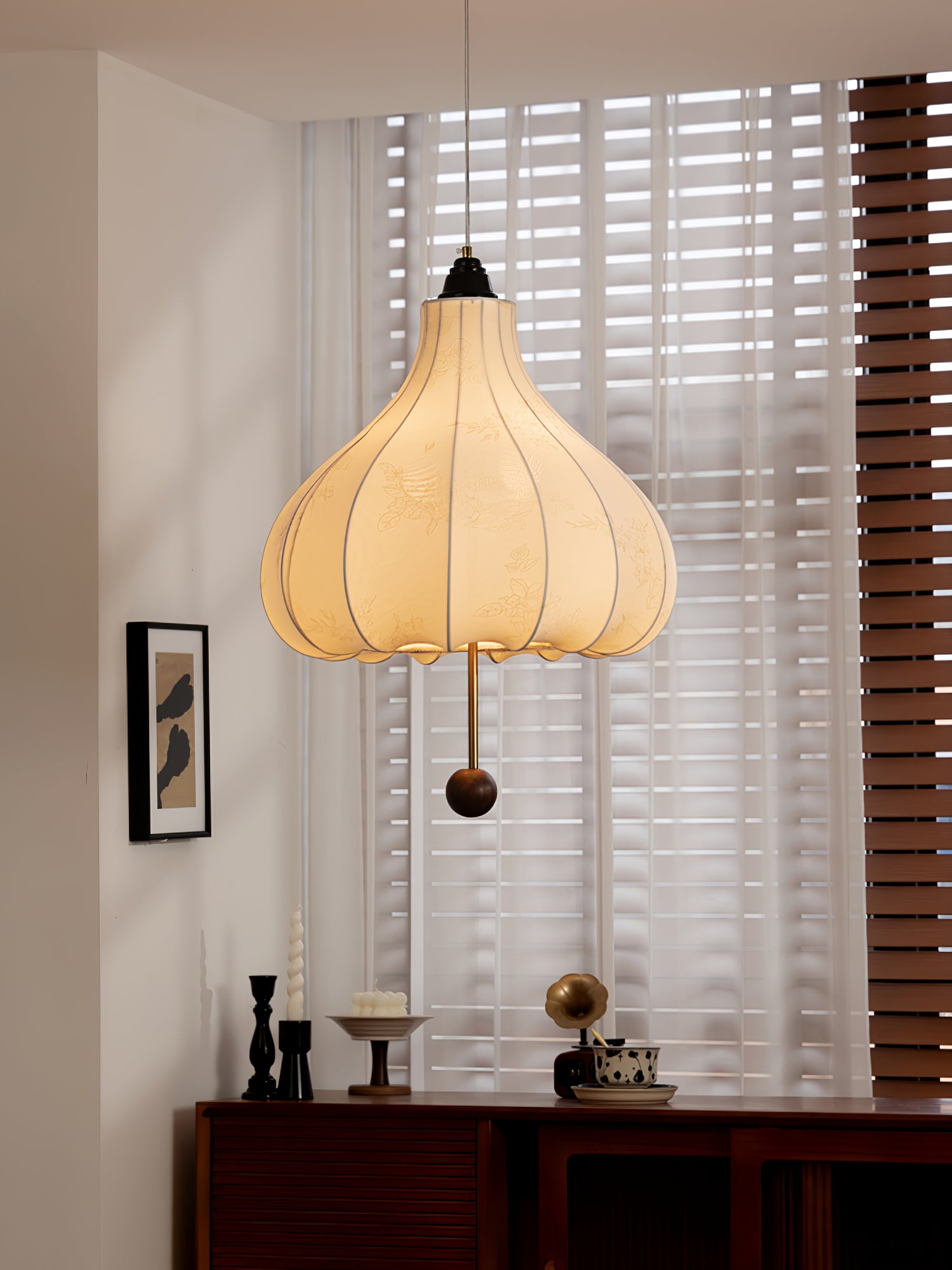 Handmade Chestnut Fabric Pendant Light - Modern Boho Hanging Lamp for Living Room, Bedroom, or Dining Room Decor