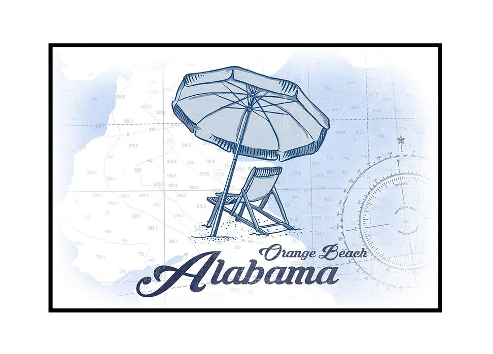 Blue Coastal Icon Beach Chair and Umbrella Framed Canvas Print (36x24) - Perfect for Alabama Beach Decor, Orange Beach Wall Art, Coastal Living Room & Vacation Home Decor
