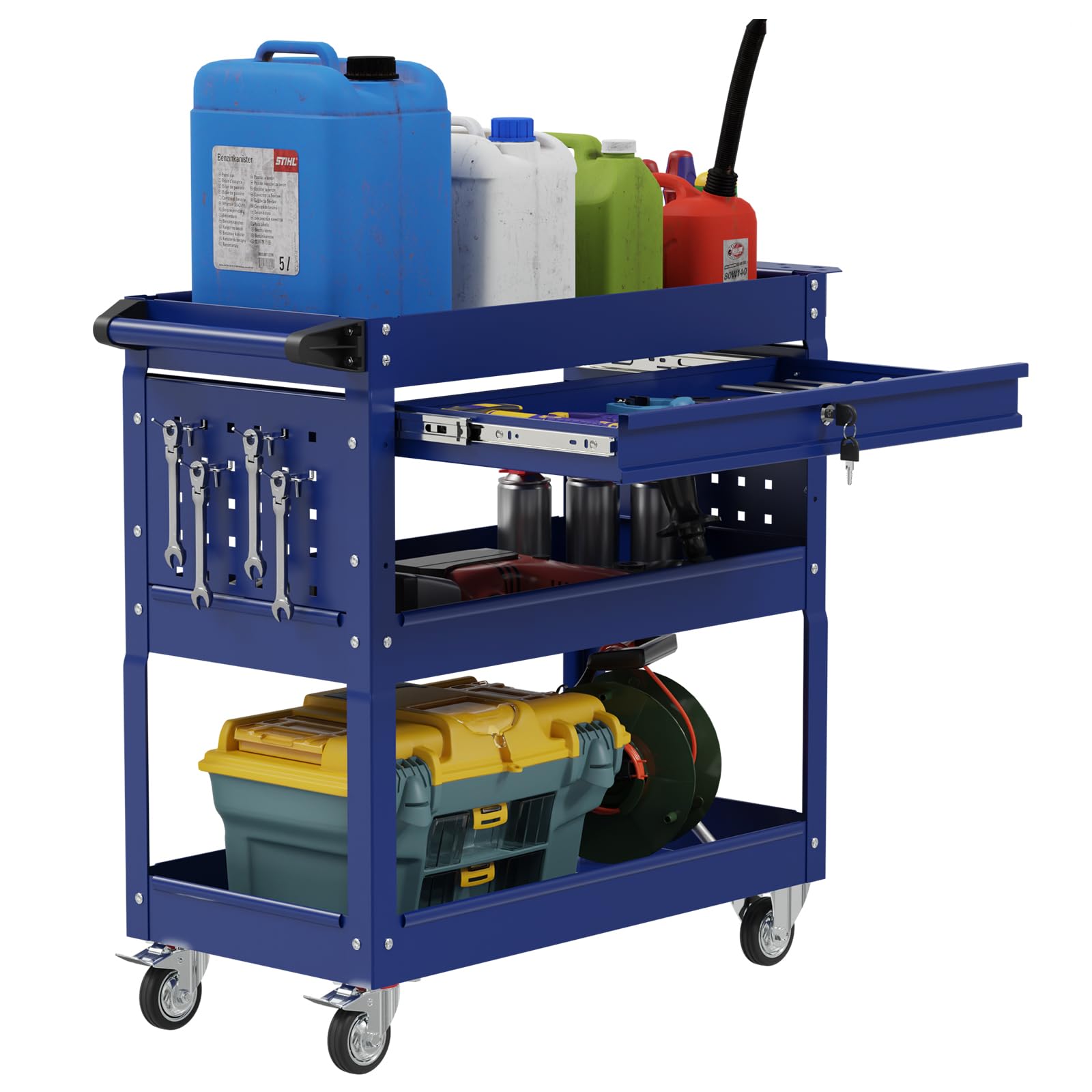 3-Tier Heavy-Duty Rolling Tool Cart with Locking Drawers - Mobile Utility Service Cart for Garage, Workshop & Warehouse Organization - Perfect for Mechanics, Contractors & DIY Home Repairs