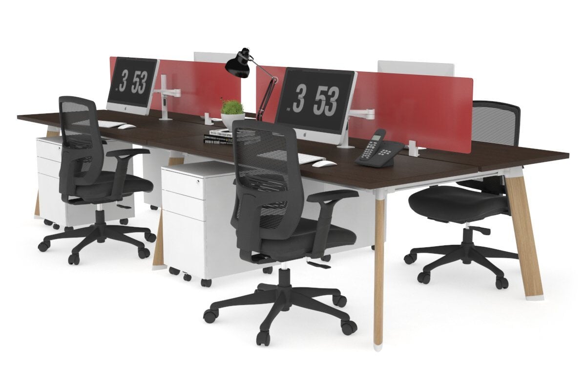 4-Person Switch Workstation with Wood Imprint Frame - 1600L x 700W Office Desk for Team Collaboration & Productivity | Ideal for Open Offices, Coworking Spaces & Home Offices