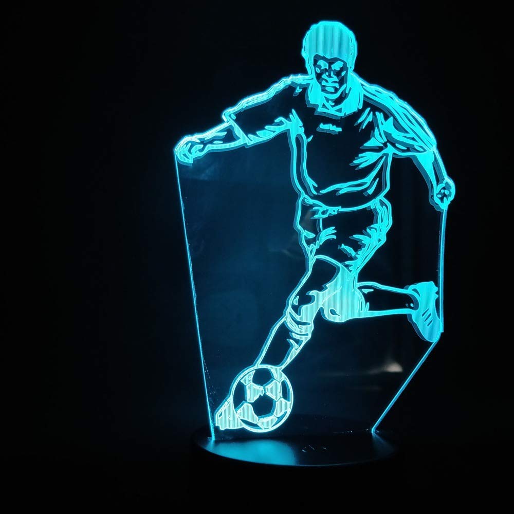 3D Soccer Player Night Light - 16 Color Changing LED Lamp with Remote Control, Acrylic Table Desk Light for Kids Room, Birthday & Christmas Gift - Perfect for Bedroom, Nursery, and Home Decor