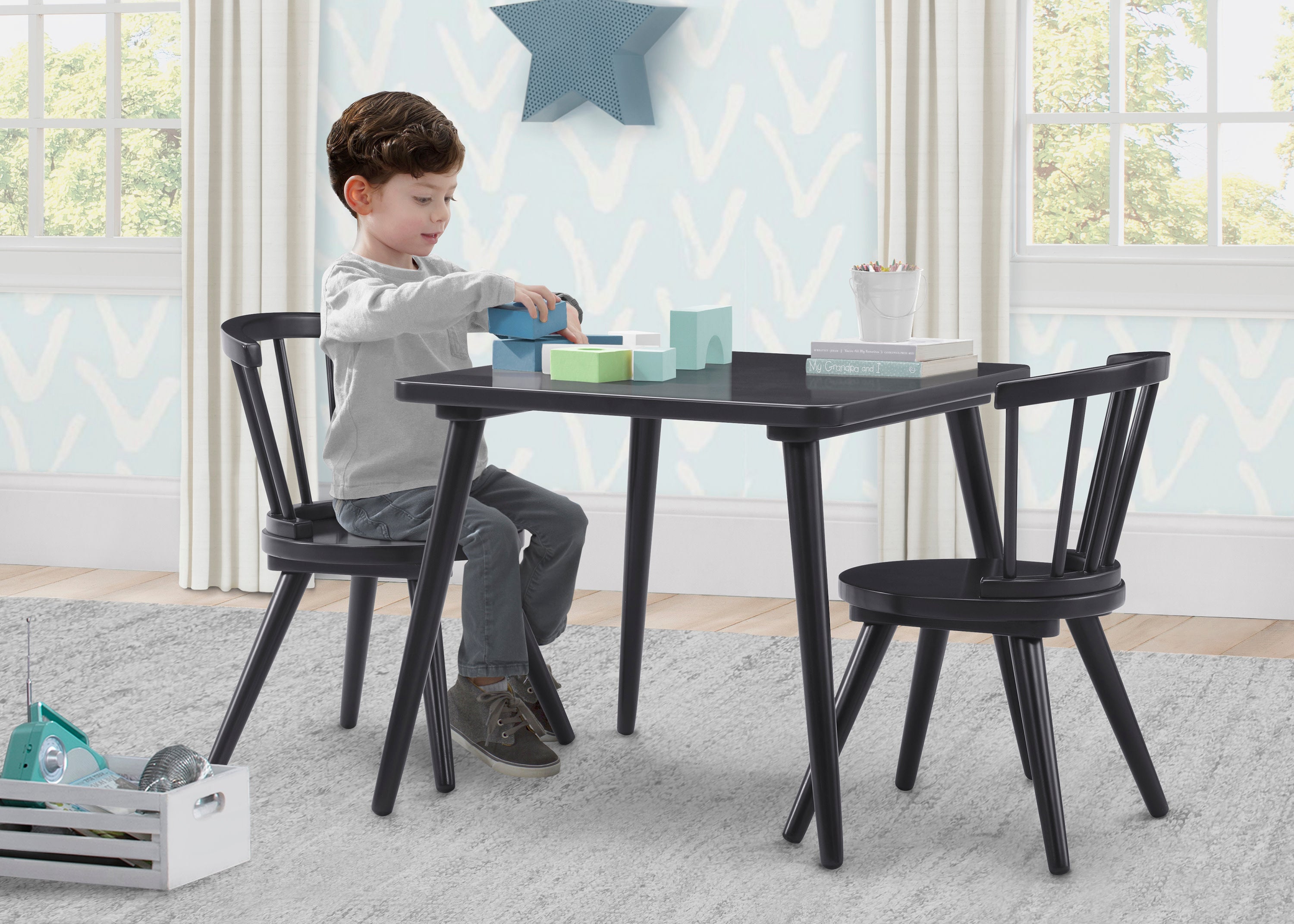 Windsor Dining Table and 2 Chairs Set - Solid Wood Kitchen Furniture for Small Spaces, Breakfast Nook, or Apartment Dining Area