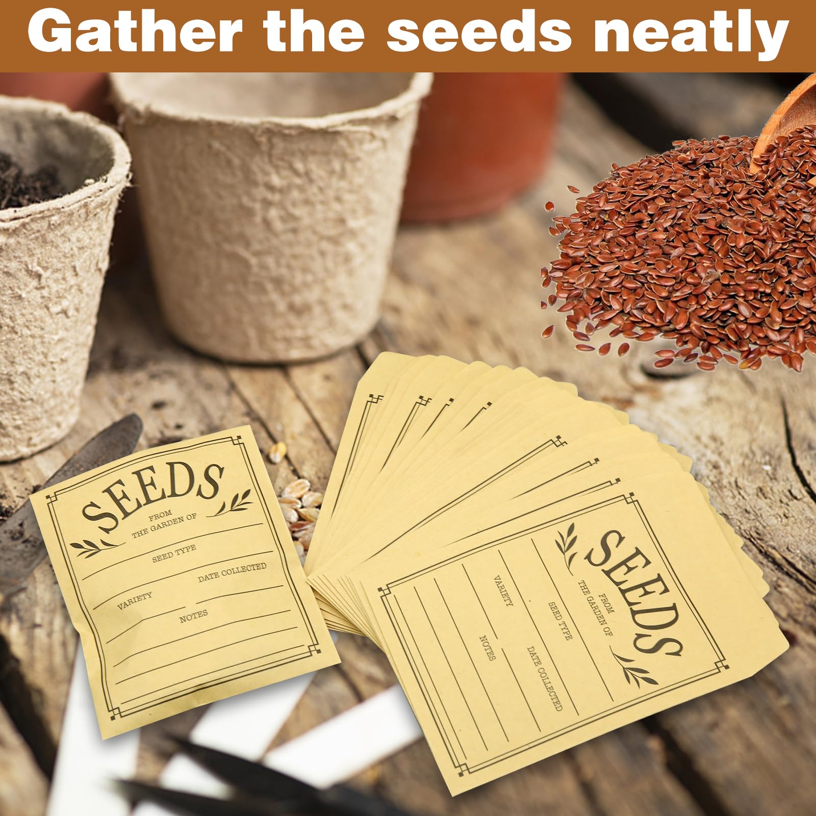 100Pcs Resealable Brown Paper Seed Envelopes - 3.1x4.7 Inch Self-Adhesive Seed Packets for Storing Vegetable & Flower Seeds | Perfect for Gardeners, Seed Swapping & Organizing Seeds Collection