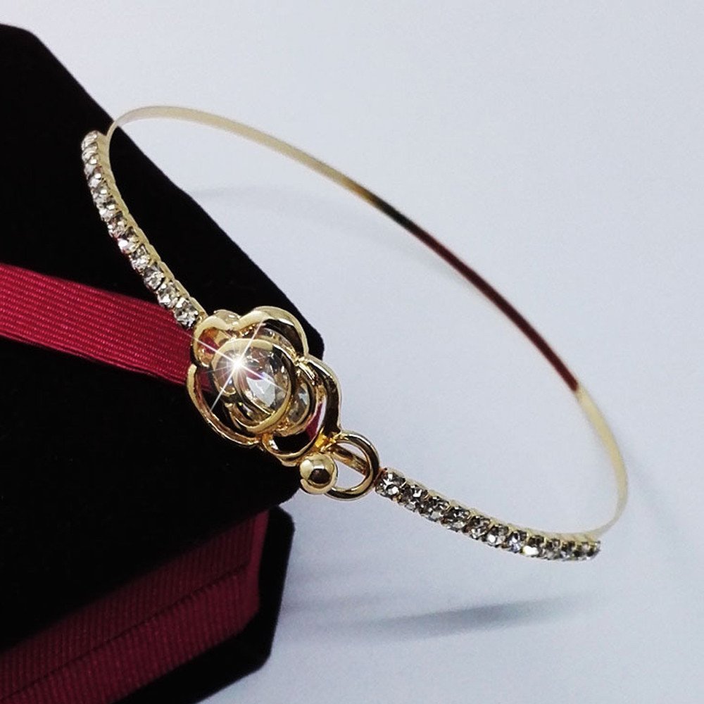 Rose Diamond Inlaid Vintage Ethnic Open Ring & Bracelet Set - 18K Gold Plated Fashion Jewelry for Women | Perfect Wedding, Anniversary, Birthday Gift | Elegant Costume Jewelry for Parties & Special Occasions (Gold, One Size)