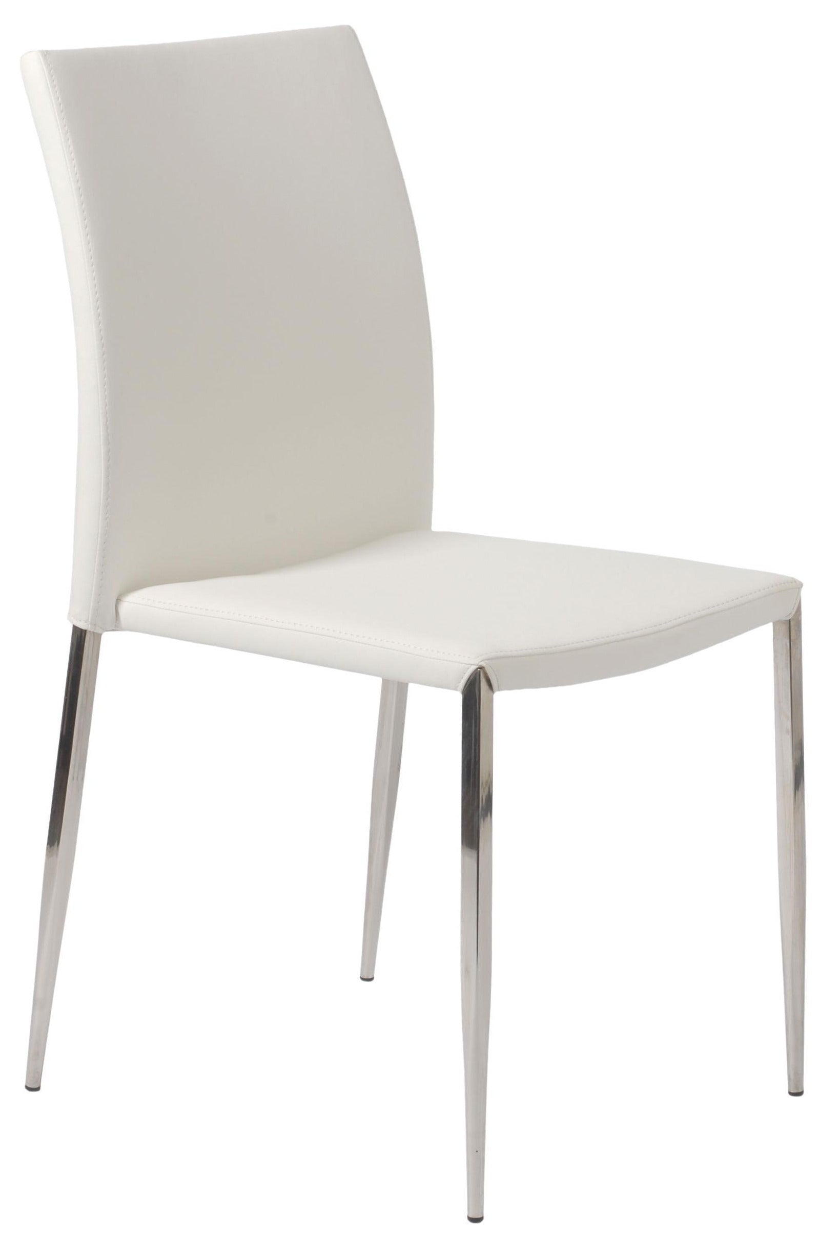 Eurostyle Diana Stacking Side Leather Chair with Polished Stainless Steel Legs - Set of 2 Modern Dining Chairs for Restaurant, Cafe, or Home Dining Room - Contemporary White Leather Seating (02348WHT MP2)