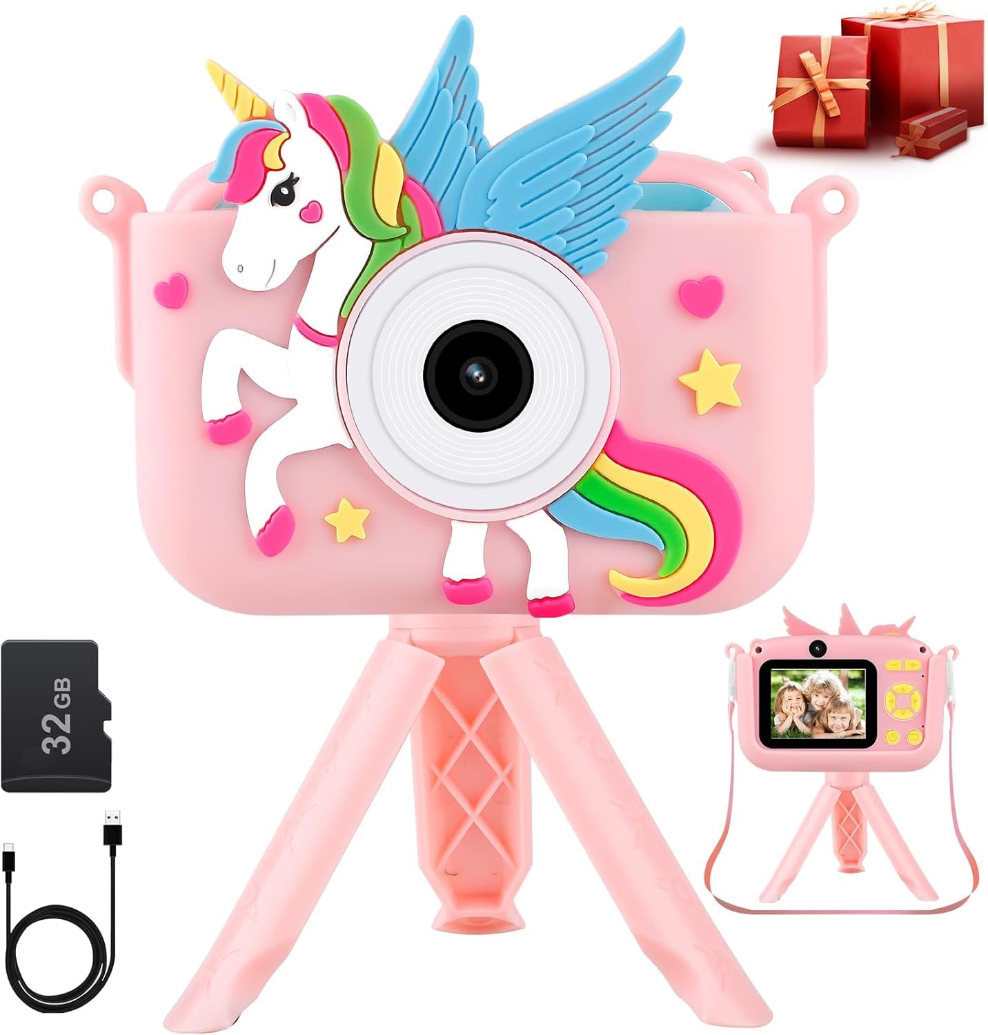 Kids Digital Camera with 32GB SD Card & Tripod - 2.4 Inch 1080P HD Portable Toy Camera for Boys & Girls | Christmas Birthday Gift | Time-Lapse Video & Silicone Cover | Perfect for Travel, Outdoor Adventures & Creative Learning