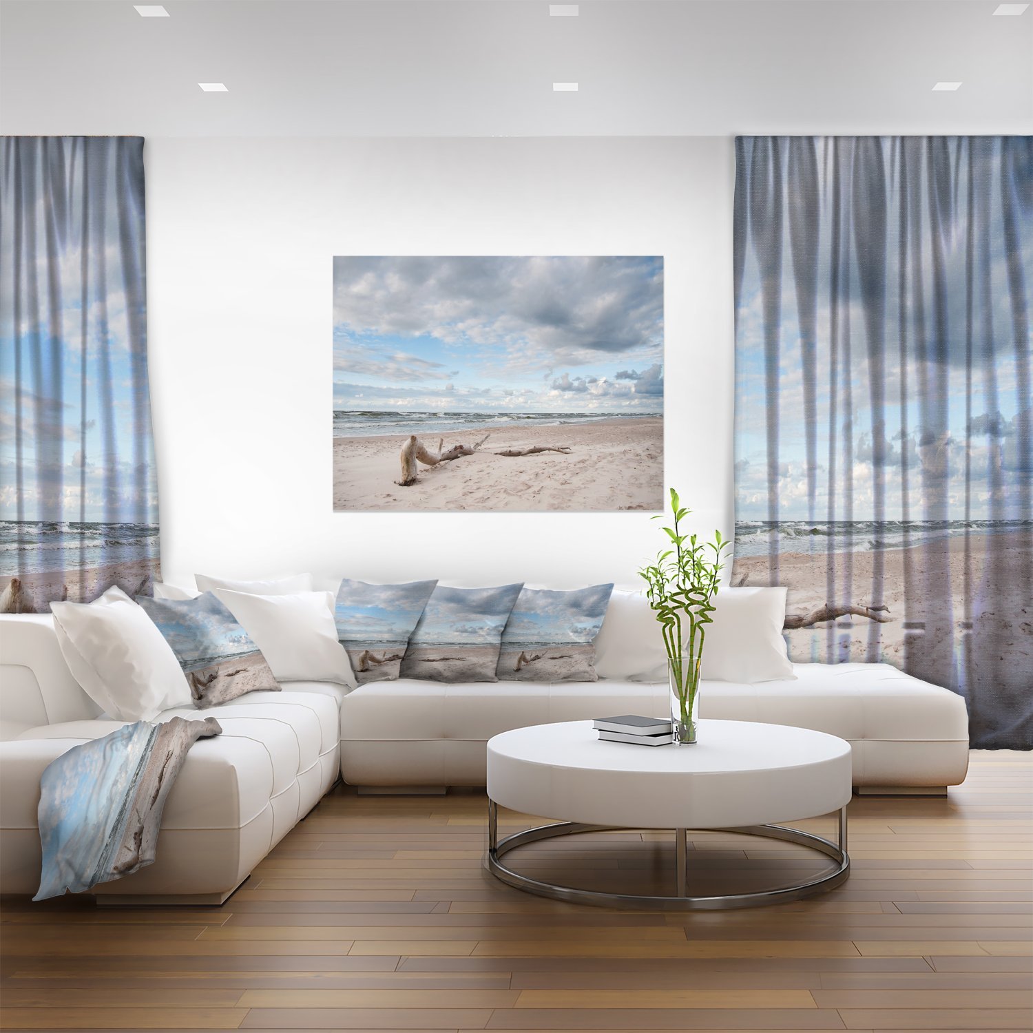 Large Piece of Wood on Beach Modern Seascape Canvas Art Print - Coastal Wall Decor for Living Room, Bedroom & Office