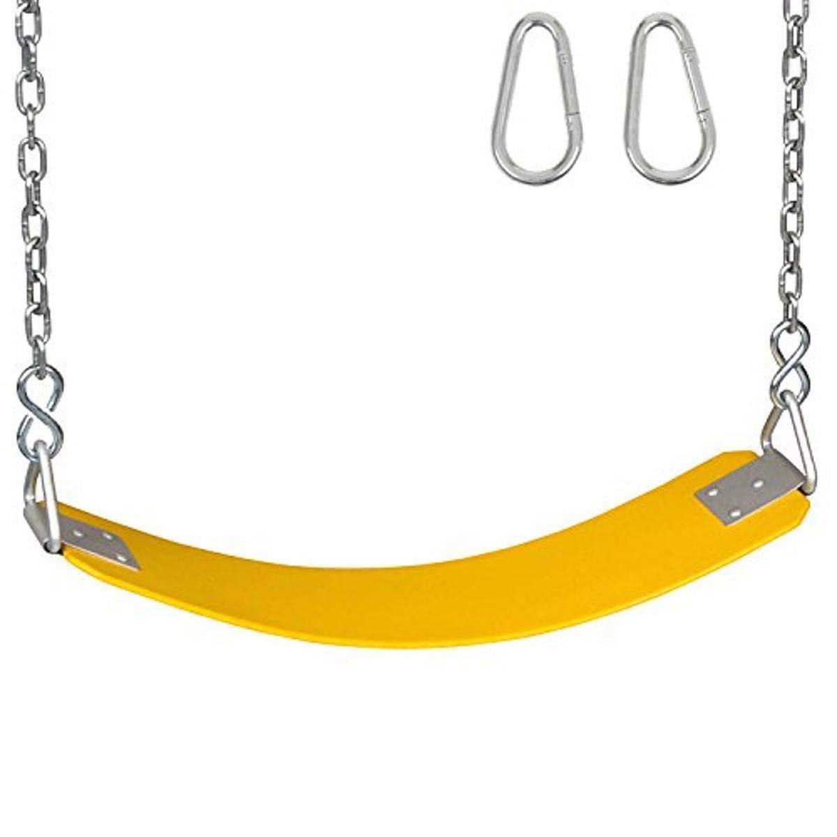 Polymer Belt Swing Set with Chains & Hooks - Durable Outdoor Playground Swing for Kids - Includes SSS Logo Sticker - Perfect for Backyards, Parks, and Playgrounds (Yellow)