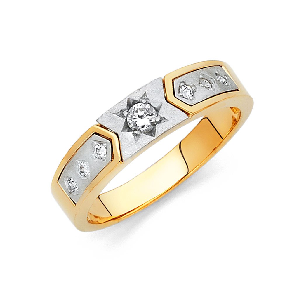 14K White & Yellow Gold Two-Tone Round Cubic Zirconia Ring for Men - Sonia Jewels Anniversary Wedding Band - Perfect for Engagements, Weddings & Special Occasions