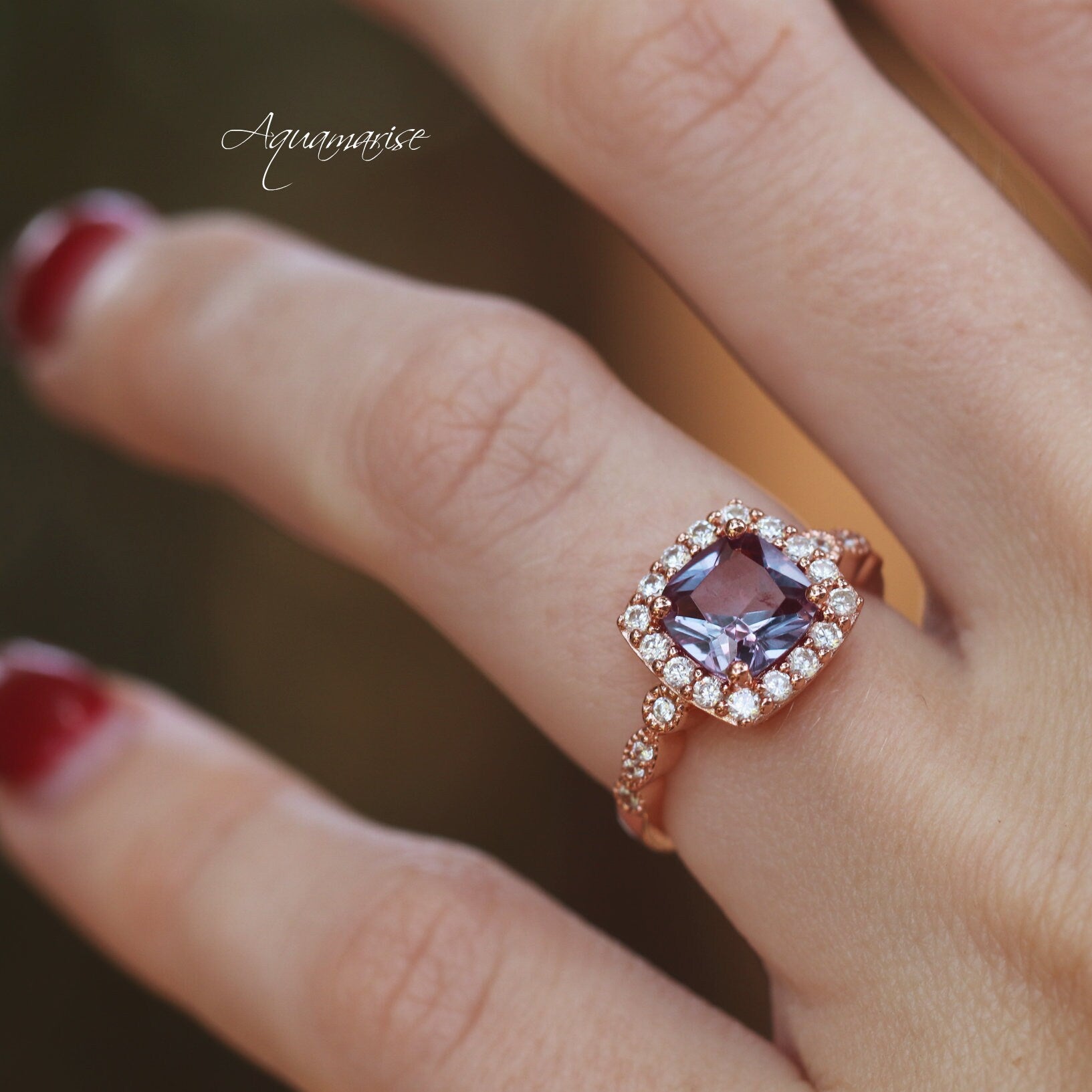 Luxe Alexandrite Ring 14K Rose Gold Vermeil - Elegant Birthstone Jewelry for Women, Perfect for Gifts, Anniversaries & Special Occasions