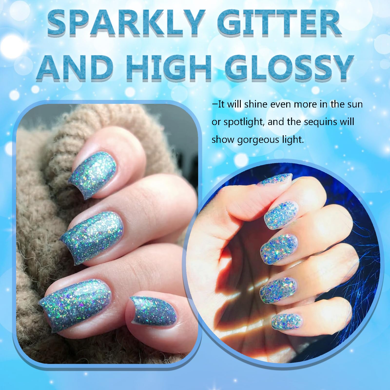Blue Glitter Nail Polish - 10ML Holographic Rainbow Nail Polish with Iridescent Sparkle - Quick Dry Shimmer Nail Polish for DIY Nail Art - Perfect for Parties, Weddings, and Special Occasions