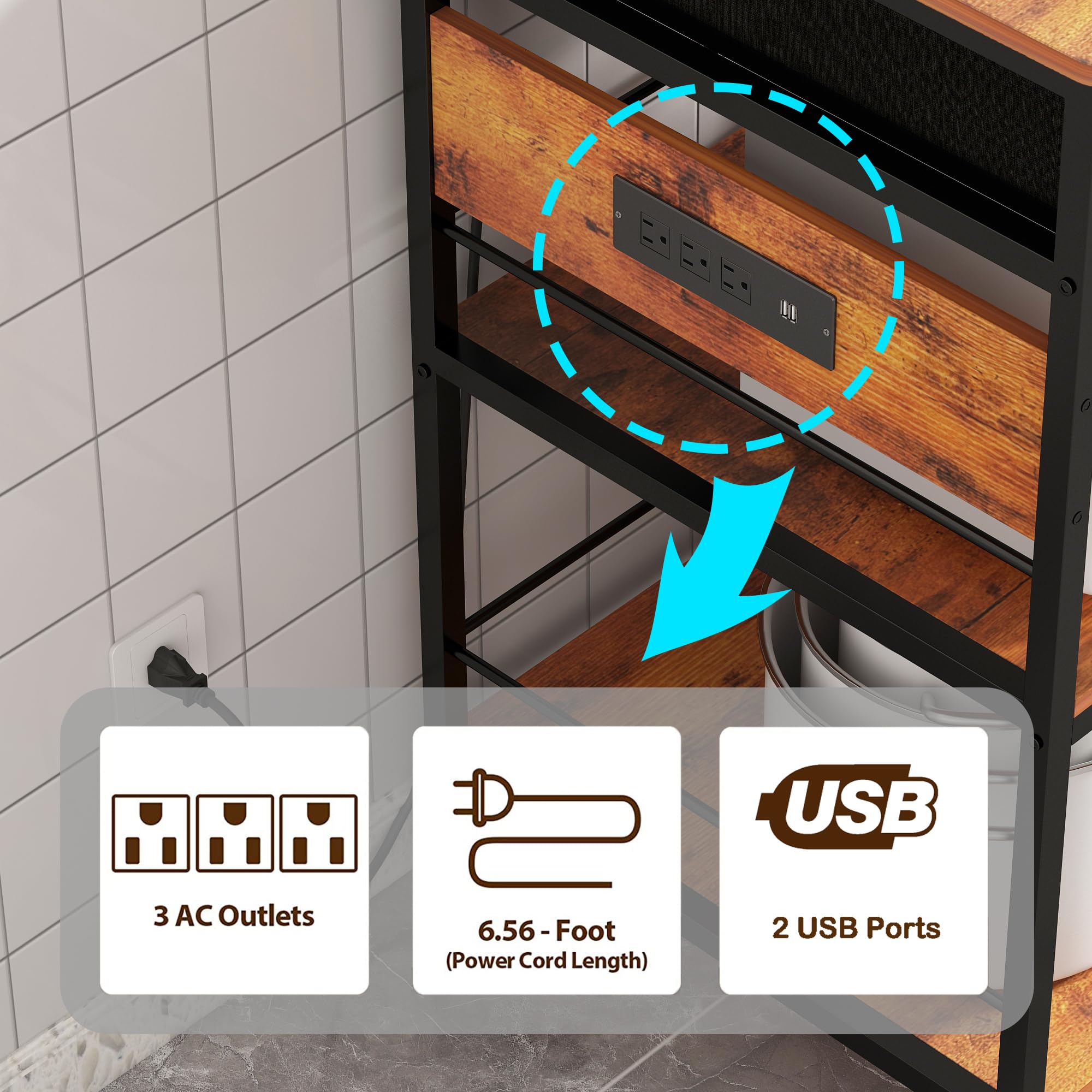 Industrial Rolling Kitchen Island Cart with Storage & Power Outlet - Mobile Kitchen Cart with Wheels for Small Spaces, Home Cooking & Food Prep Station