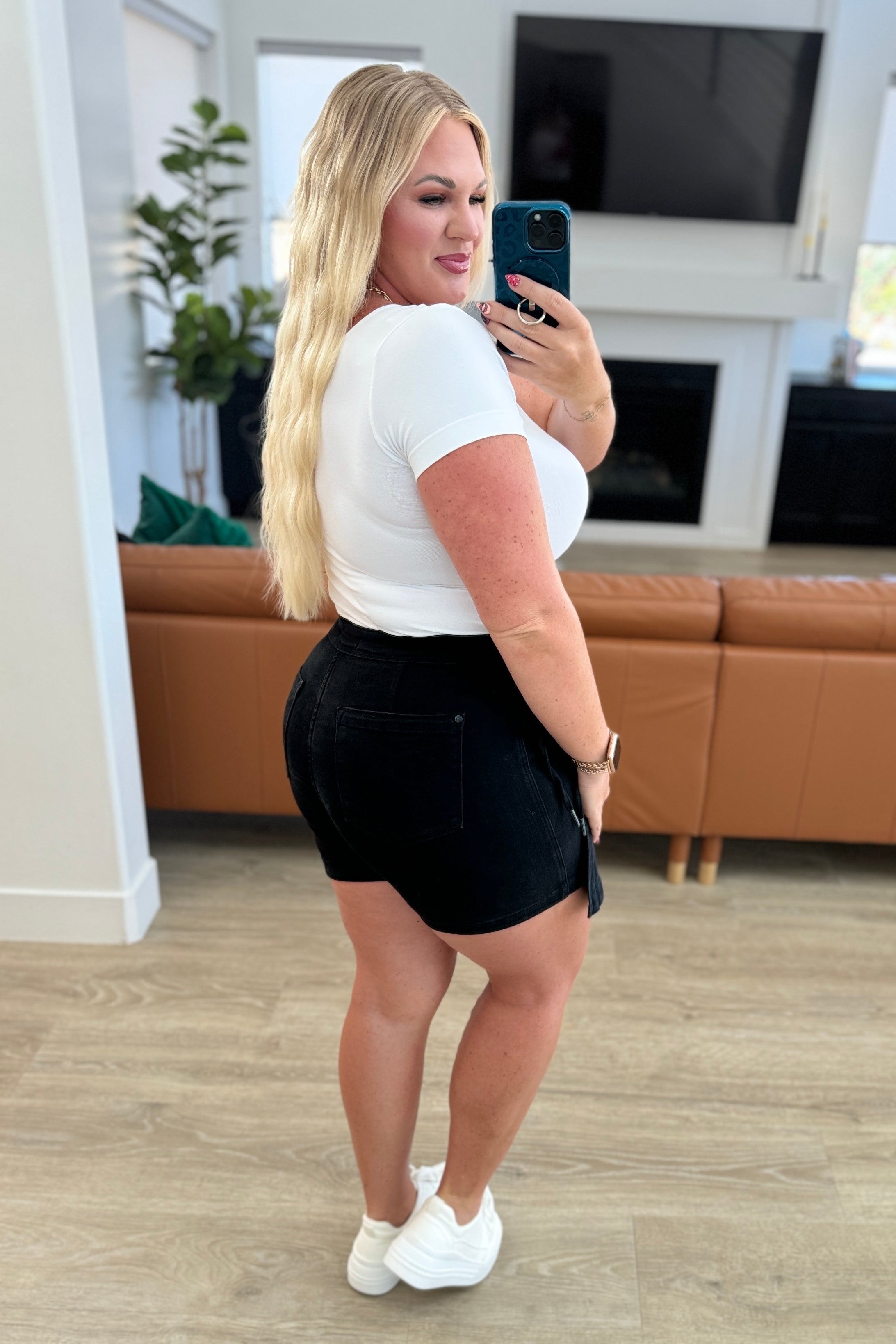 Bentli High Rise Side Tie Denim Skort - Black Stretchy Denim Skirt Shorts for Women | Casual Outfits, Summer Fashion & Street Style