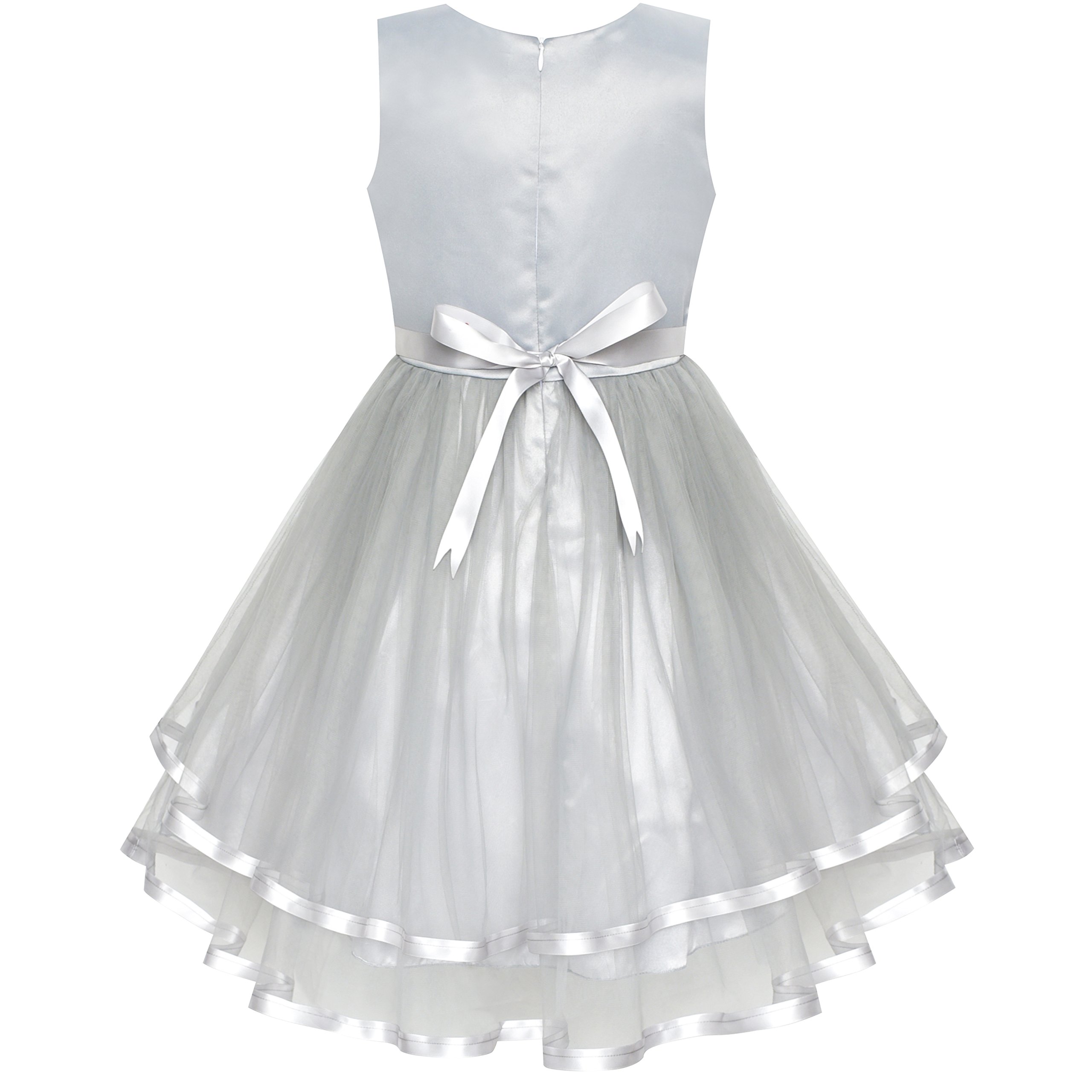 Sunny Fashion Flower Girls Dress with Blue Belt - Wedding Party Bridesmaid Dress Size 4-12 for Special Occasions & Photo Shoots