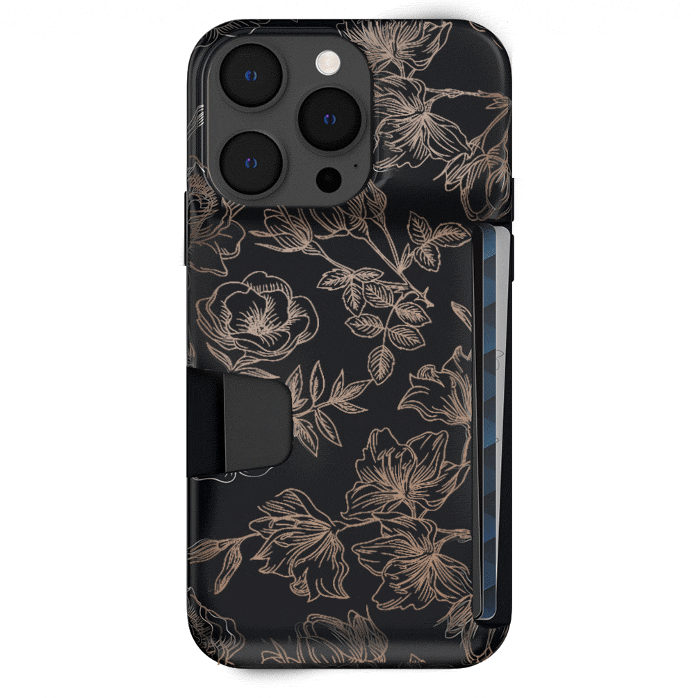 Floral Rose Gold iPhone Wallet Case - Slim Protective Phone Cover with Card Holder for iPhone 13/14/15 - Perfect for Everyday Use, Travel & Shopping