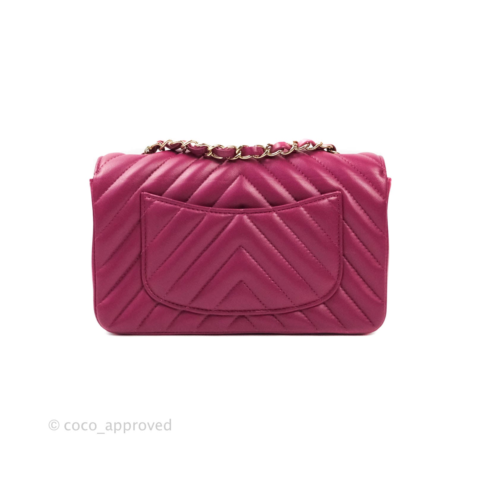 Chanel Chevron Mini Rectangular Lambskin Flap Bag in Dark Pink with Gold Hardware - Perfect for Evening Events & Luxury Fashion Accessories