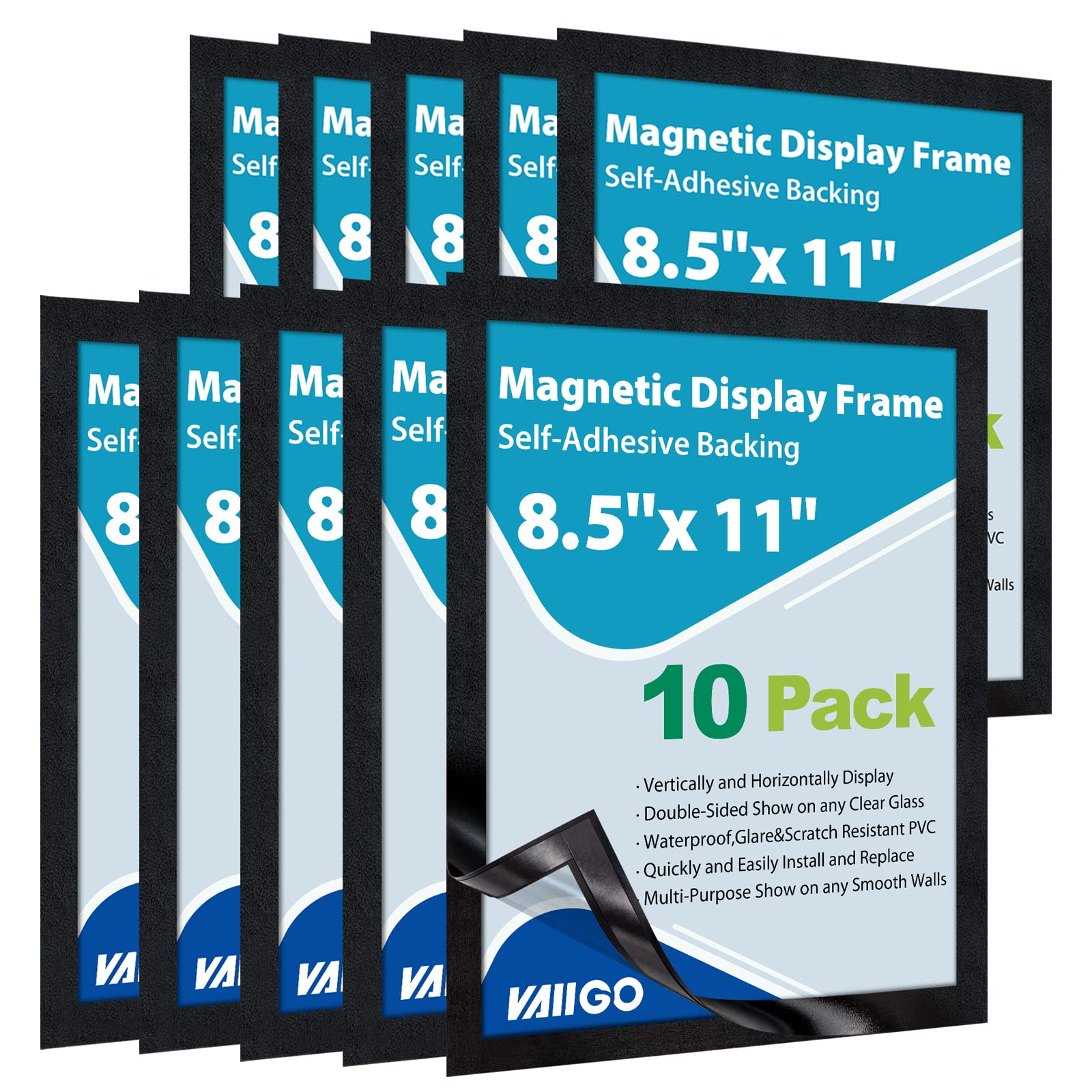 10-Pack Magnetic Sign Holders 8.5 x 11 Inch - Self-Adhesive Magnetic Frames for Wall, Fridge, Door & Window - Black Magnetic Picture Frame, Document & Poster Display Holder - Perfect for Offices, Restaurants, Retail Stores & Home Decor
