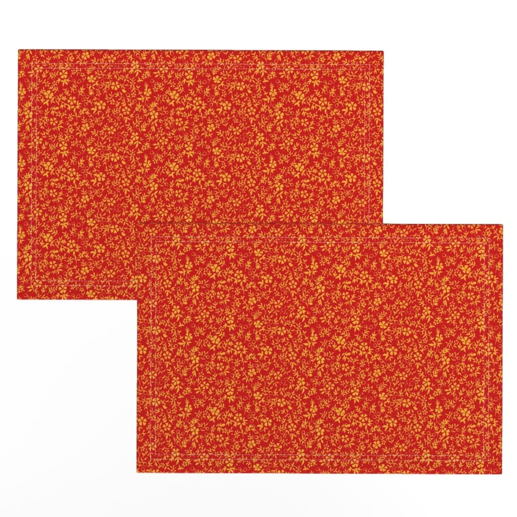 Premium Linen Cotton Canvas Placemats Set of 2 - Floral Ditsy Autumn Gold Print Kitchen Table Mats for Dining, Parties & Home Decor