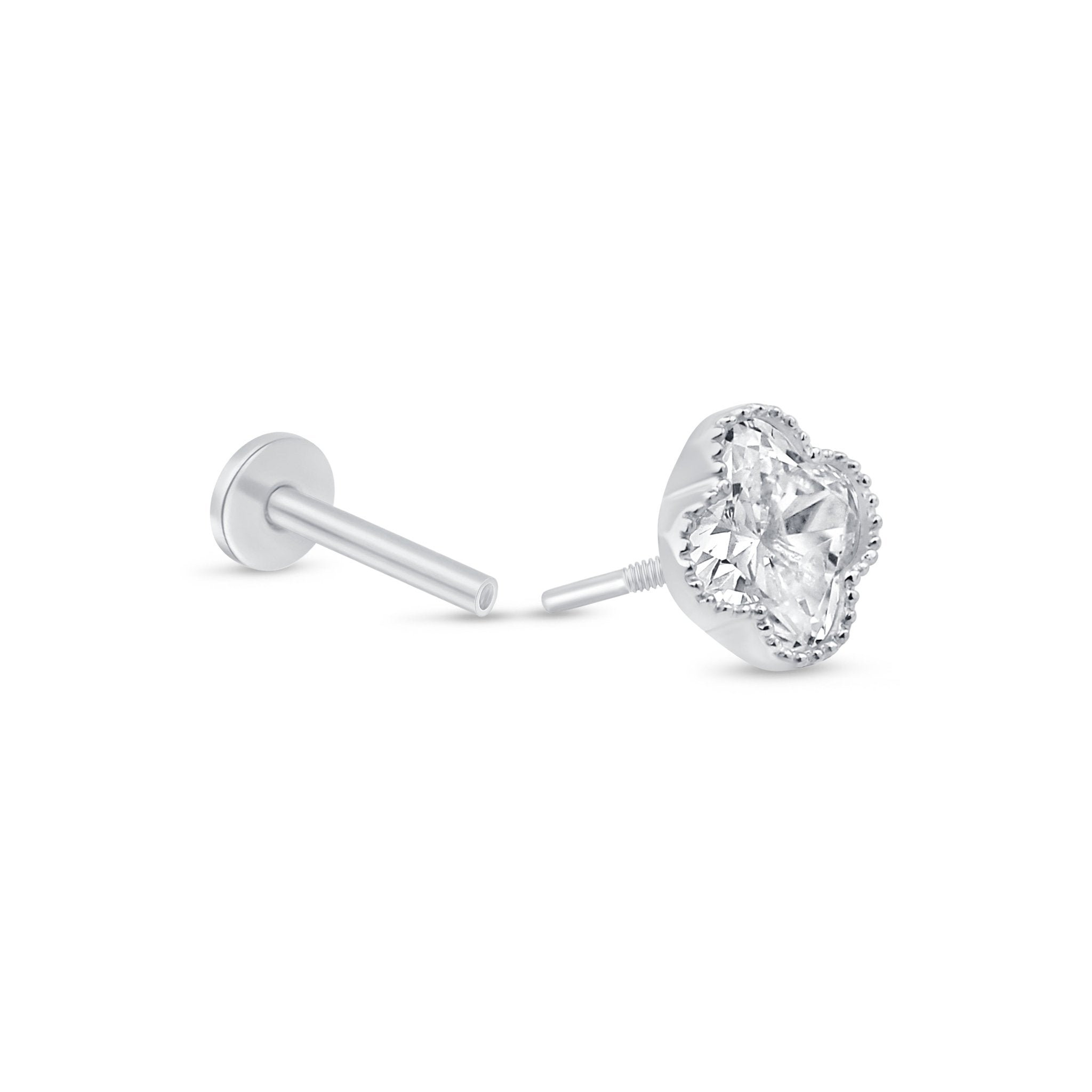 14K White Gold Diamond-Cut Beaded Clover Stud Earrings - Flat Back for Sensitive Ears | Perfect for Everyday Wear, Gifts & Special Occasions