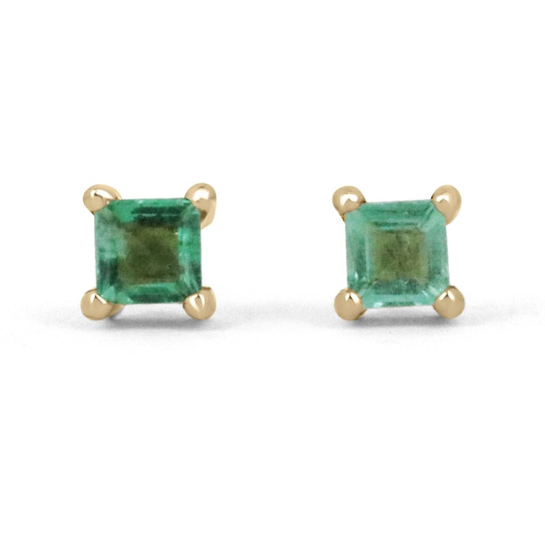 0.45tcw Natural Petite Baby Princess Emerald Asscher Cut Stud Earrings in 14K Gold - Perfect for Everyday Wear, Gifts & Special Occasions