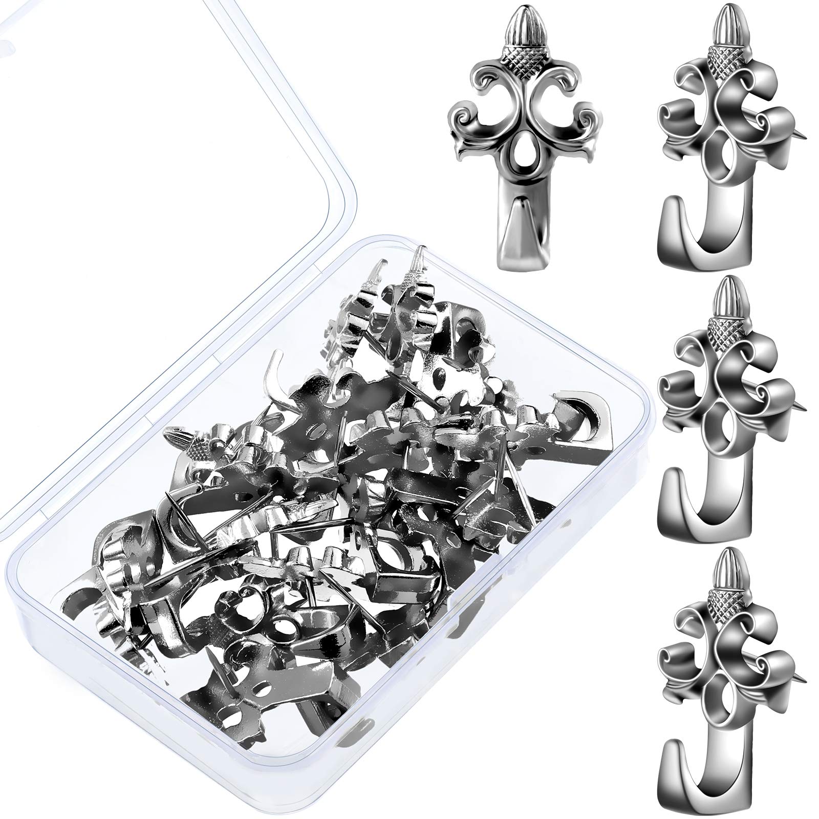 20 Pack Silver Push Pin Hangers - Heavy Duty Picture Hanging Hooks for Walls (20 LB Capacity) - Perfect for Home, Office, Fabric & Wooden Walls - Ideal for Hanging Photos, Artwork, Posters & Light Decor