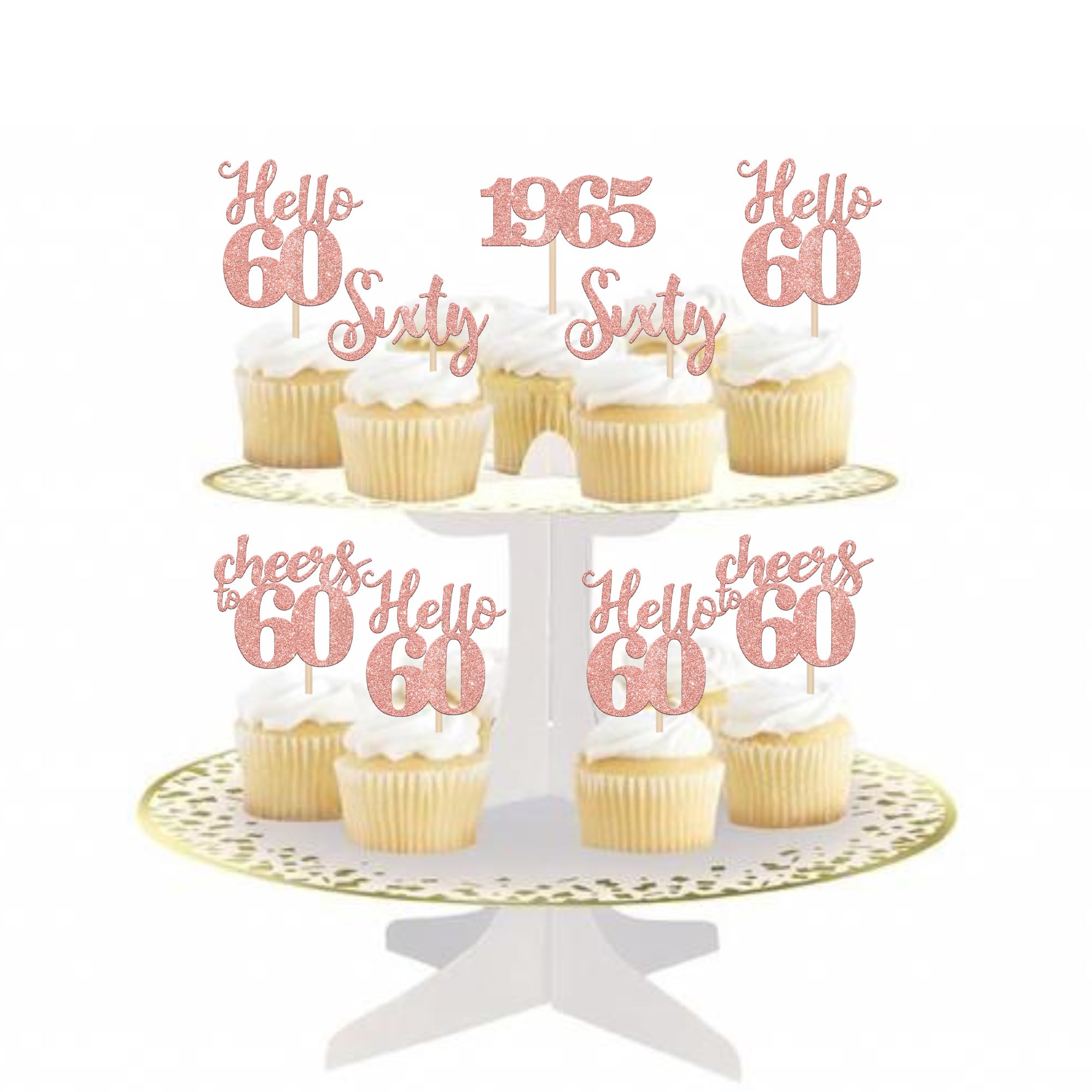 24 PCS 60th Birthday Cupcake Toppers - Glitter 