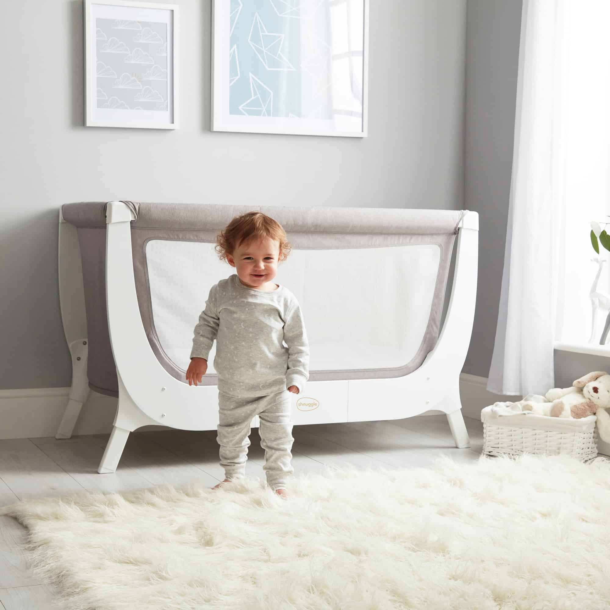 Shnuggle Beaba Air Complete Baby Sleep System - Grey & White | Breathable Crib Mattress for Safe & Comfortable Infant Sleep | Nursery, Daycare & Travel Use