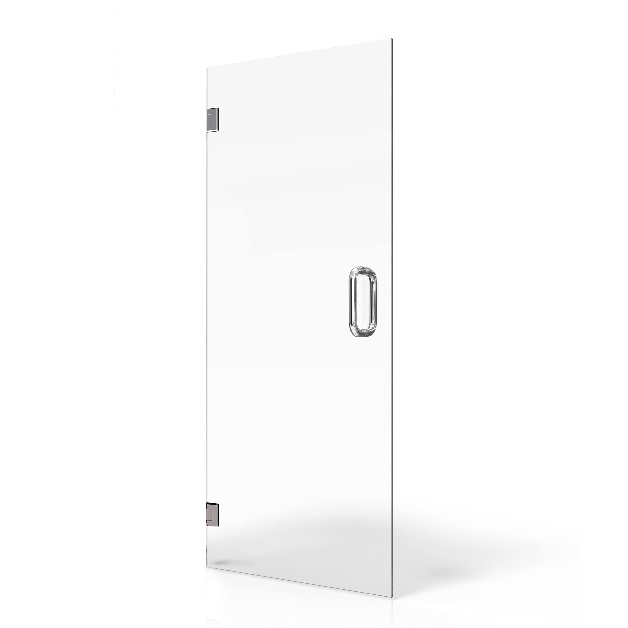 Single Swing Hinge Frameless Glass Shower Door - Ravello Series 28x80 Inches with Chrome Finish - 3/8 Inch Tempered Safety Glass with SmartGuard Easy-Clean Coating - Corner Installation for Bathroom & Shower Enclosure by Fab Glass and Mirror - Perfect for Modern Bathroom Renovations
