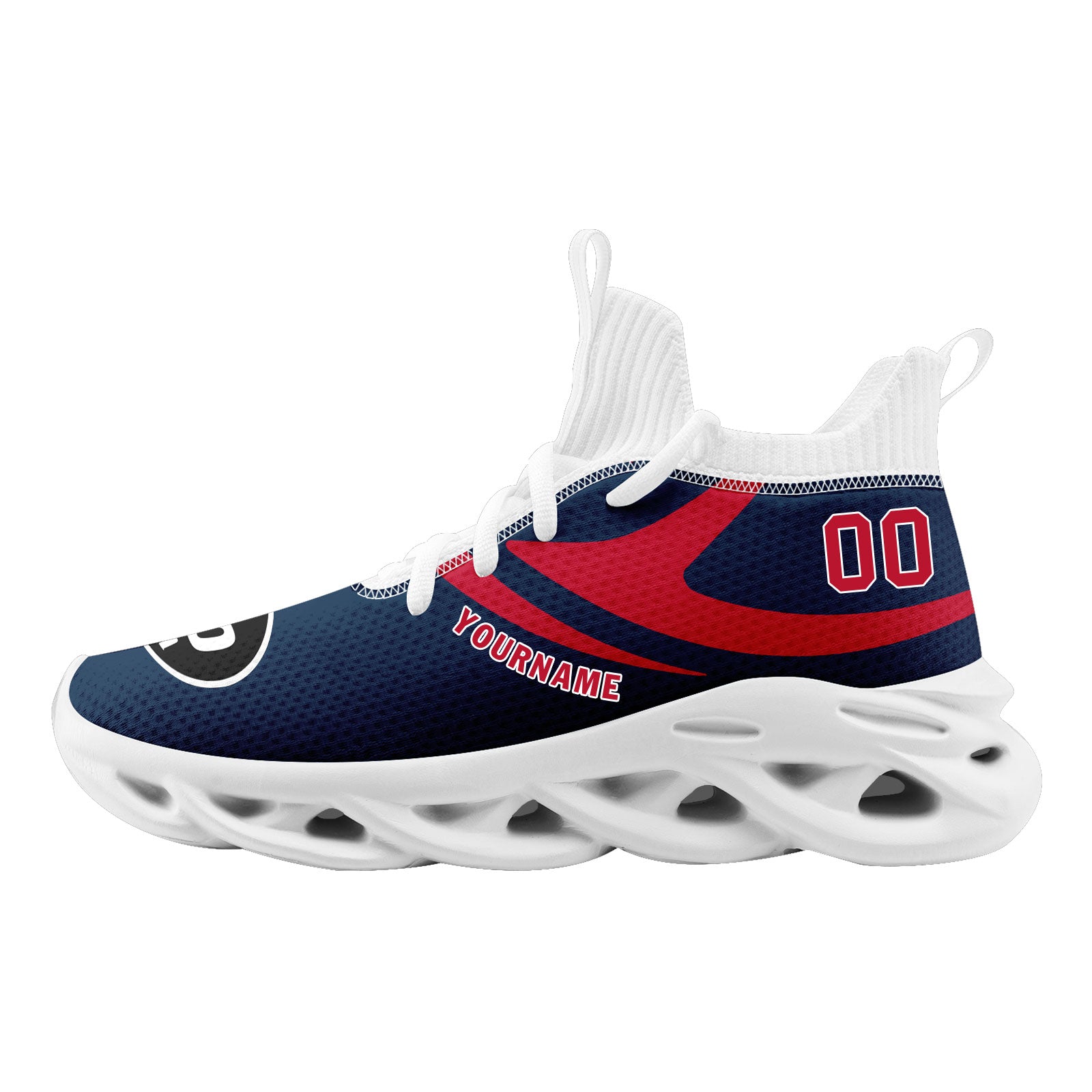 Custom Blue New England Maxsoul Personalized Sneakers - Handmade Comfort Shoes for Men & Women | Perfect for Running, Gym Workouts & Casual Wear (Model: FN030 D025004 Size 26)