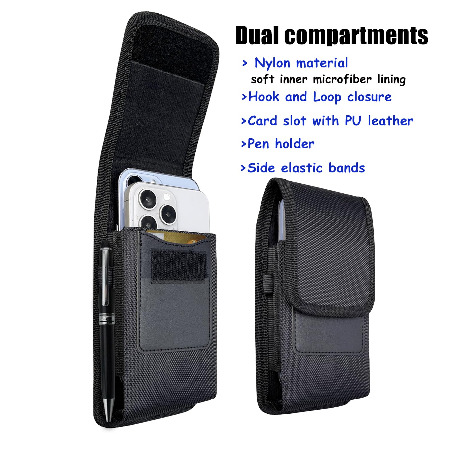 Vertical Dual Phone Holster Pouch with Belt Clip - 2 Phone Holder Case for iPhone 16/15/14/13/12/11 Pro Max & Samsung Galaxy A35/A55/S24/S23 Ultra Plus - Black - Perfect for Work, Travel & Outdoor Activities