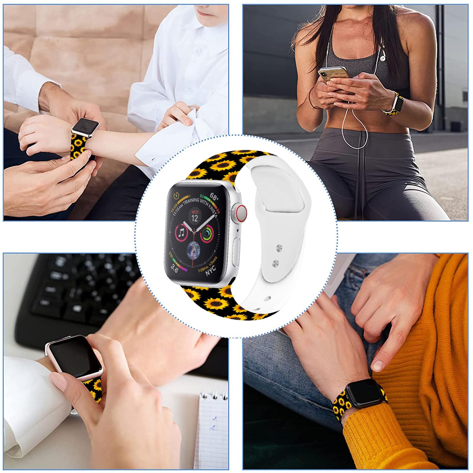 Fashionable Apple Watch Bands for Women - Soft Silicone Replacement Straps Compatible with iWatch Series 7/6/5/4/3/2/1/SE (38mm 40mm 41mm) - Adjustable Sports Wristbands for Running, Workout & Daily Wear