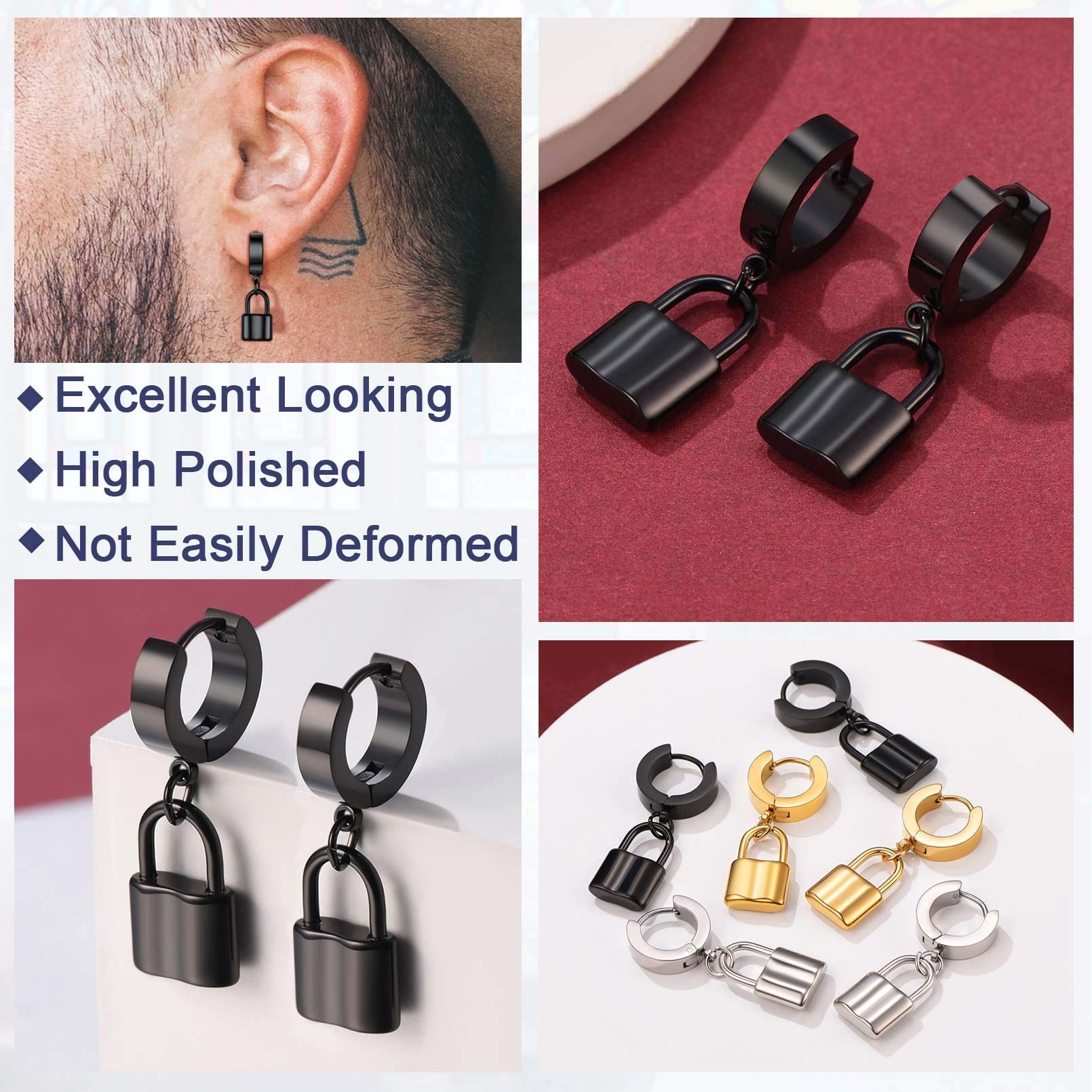 FaithHeart Women's Black Hoop Earrings - Stainless Steel Huggie Hoop Earrings for Women, Lightweight Drop Dangle Earrings with Gift Box - Perfect for Everyday Wear, Parties & Gifts