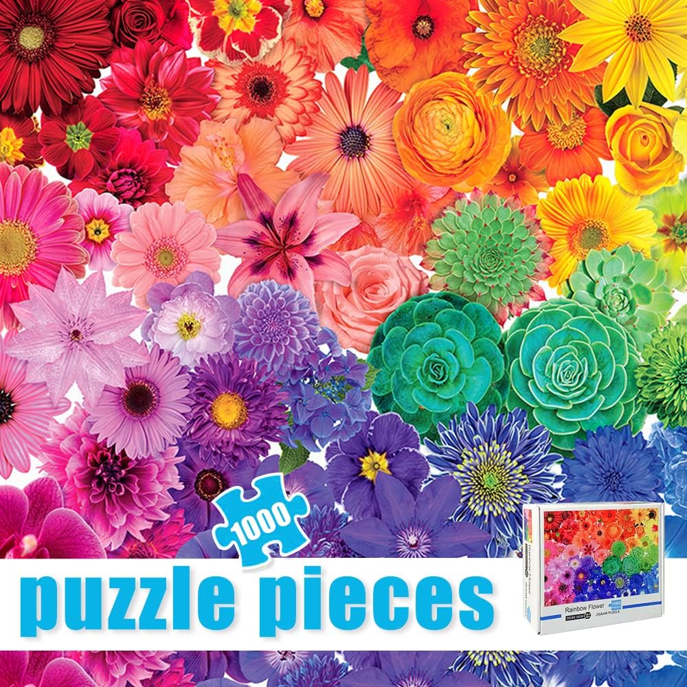 1000 Piece Jigsaw Puzzle for Adults - Rainbow Flower Puzzle (27.5x19.6 Inches) | Challenging 1000+ Piece Puzzles for Adults | Perfect for Stress Relief, Family Bonding & Home Decor