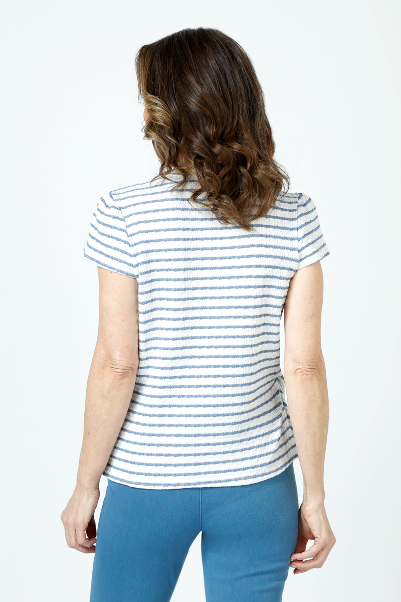 Trendy Pucker Stripe Cap Sleeve Surplice Blouse for Women | Flattering V-Neck Summer Top | Perfect for Office Wear, Date Nights & Casual Outings