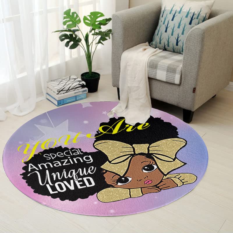 African American Princess Black Girl Round Area Rug - Soft Non-Slip Carpet for Living Room, Bedroom, Study (71 inch Diameter) | Perfect for Kids Room Decor & Playroom Floor Mat