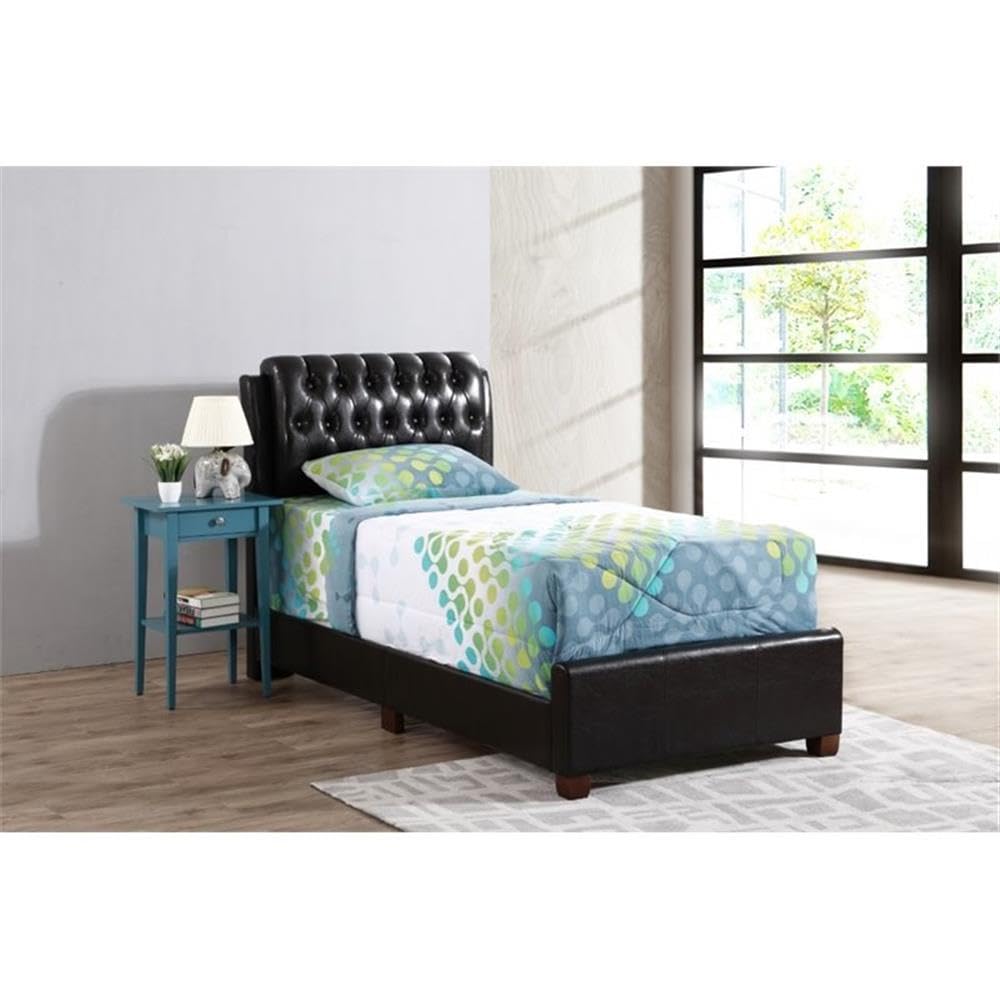 Glory Furniture Marilla Faux Leather Upholstered Twin Bed Frame - Dark Brown Modern Upholstered Bed for Kids, Teens & Guest Rooms - Perfect for Small Spaces & Bedroom Decor