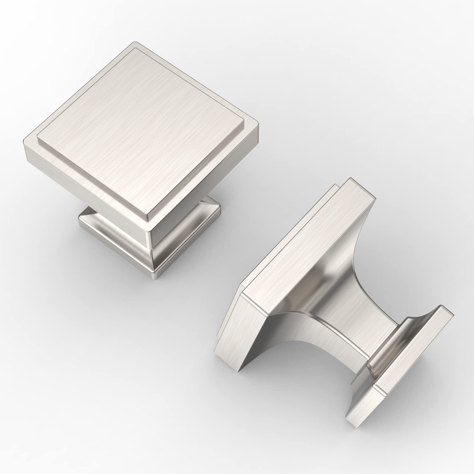 10 Pack Brushed Satin Nickel Cabinet Knobs - Square Dresser Drawer Pulls - Durable Zinc Alloy Hardware for Kitchen, Bathroom & Furniture (Modern Home Decor Upgrade)