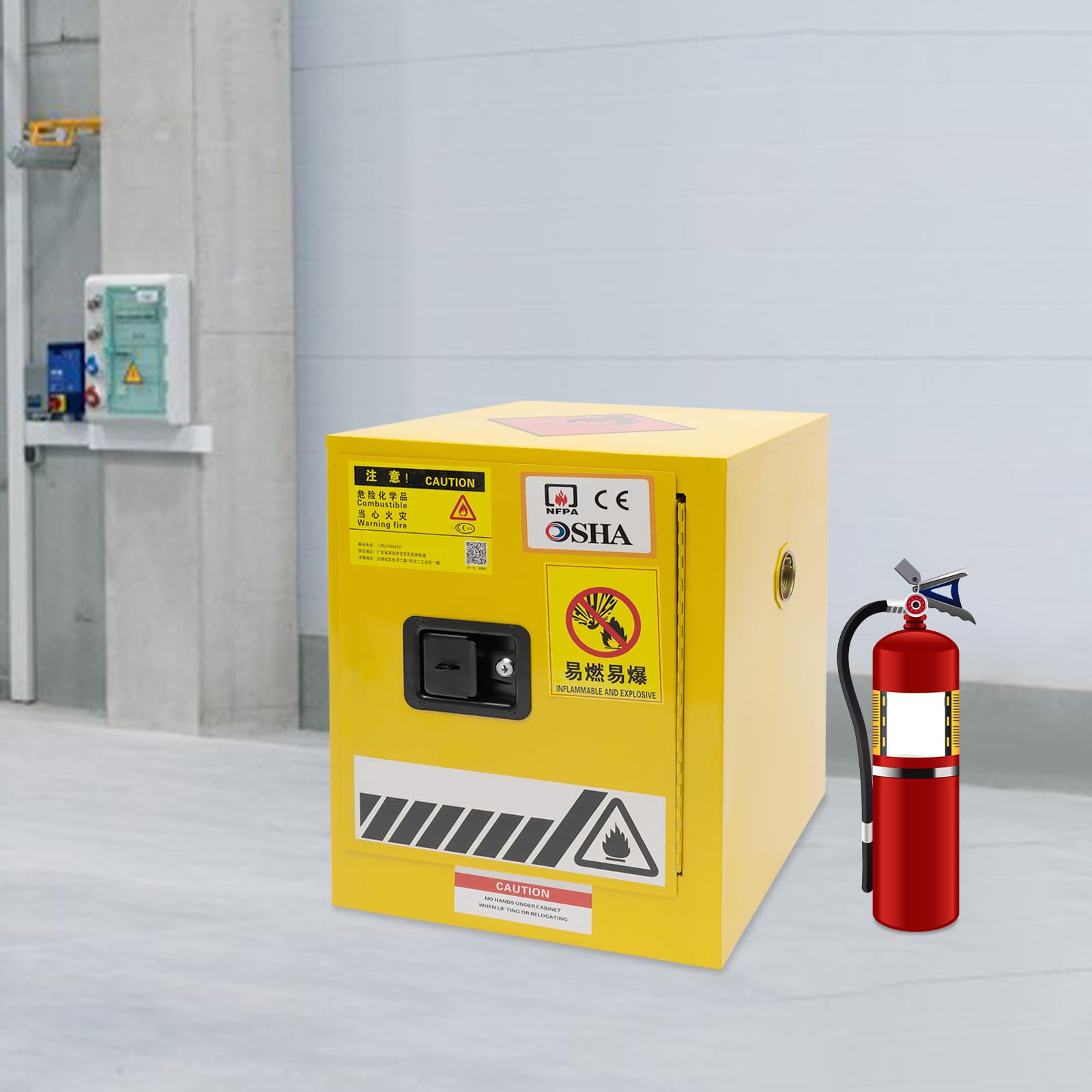 4 Gallon Yellow Galvanized Steel Safety Cabinet - Adjustable Shelf & 3-Point Locking System for Flammable Storage | Heavy-Duty Industrial & Home Use Cabinet for Chemicals, Paint & Solvents | Garage, Workshop & Laboratory Safety Solution