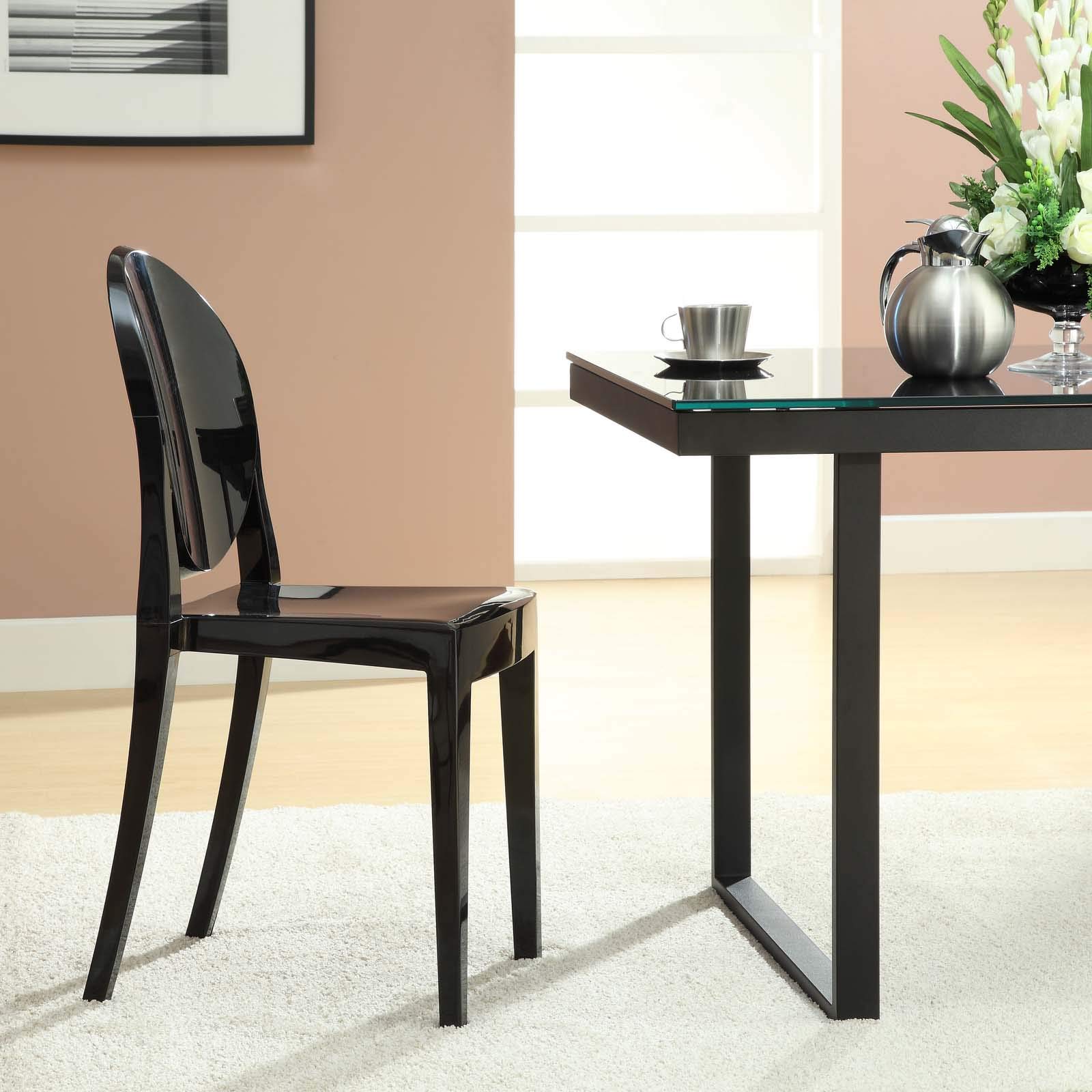 Modern Acrylic Stacking Dining Chairs - Set of 4 Black Contemporary Kitchen & Dining Room Chairs - Fully Assembled for Home, Office, Restaurant & Outdoor Use