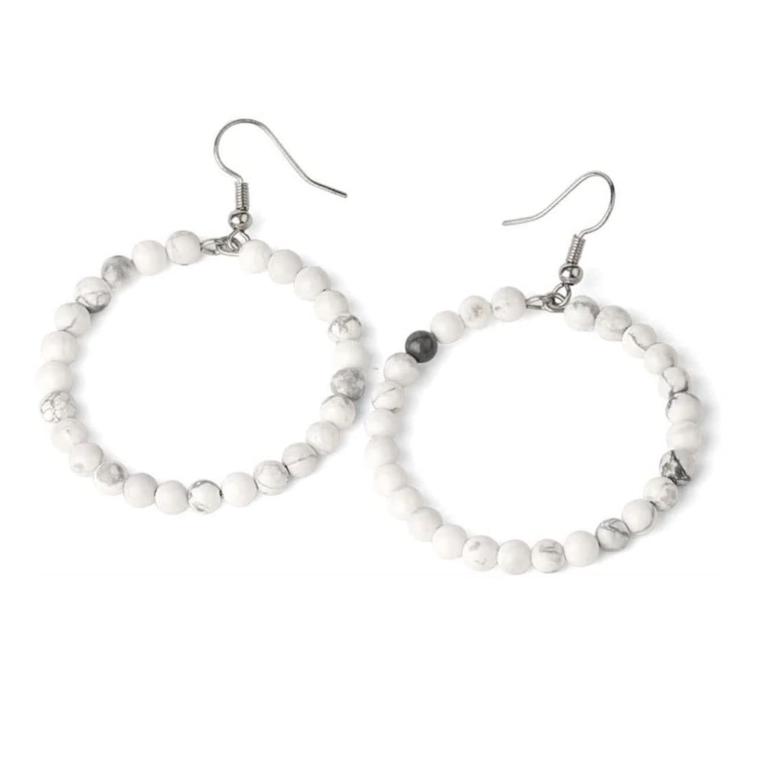 Healing Crystal Chakra Stone Hollow Round Beaded Dangle Earrings - Howlite Gemstone Jewelry for Women | Spiritual Healing, Yoga Meditation, Boho Fashion Accessory