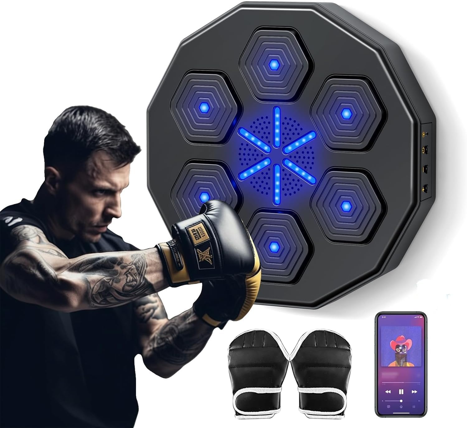 Smart Music Boxing Machine with Gloves - Wall Mounted Home & Gym Boxing Trainer - Boxing Rhythm Game for Fitness, Stress Relief & Fun Workouts (Includes Boxing GLOVES02) - Perfect for Home Gym, Cardio Training & Interactive Exercise