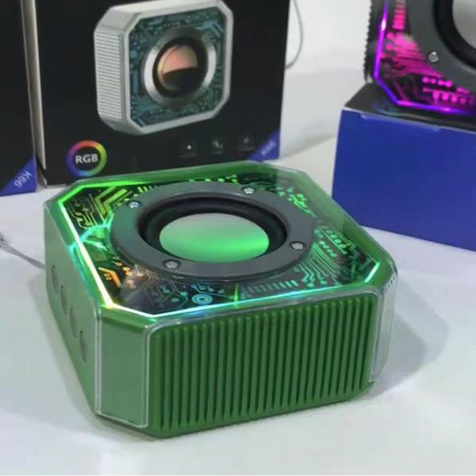 Awakentti Bluetooth Speaker - Portable Transparent Mecha Design with LED Lights, Preset EQ, Wireless Outdoor Speaker for Home, Travel, Camping, Beach & Party (Green) - Perfect for Indoor Entertainment & Outdoor Adventures
