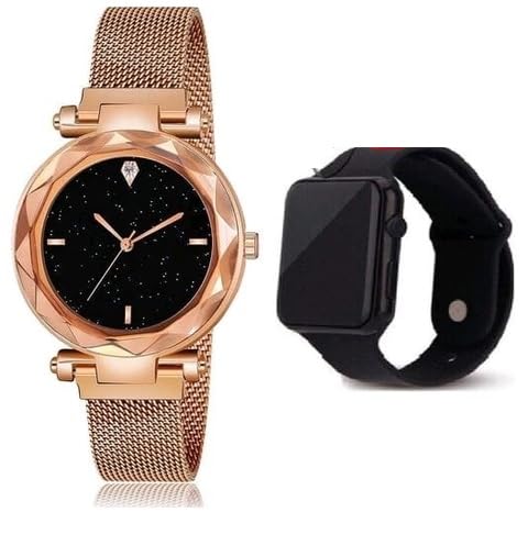 LAKSH Design Magnetic Strap Analog & Digital Watch Set for Women & Girls - 2 Pack (SR-661 AT-6611) | Perfect for Casual Wear, Office & Gift Giving